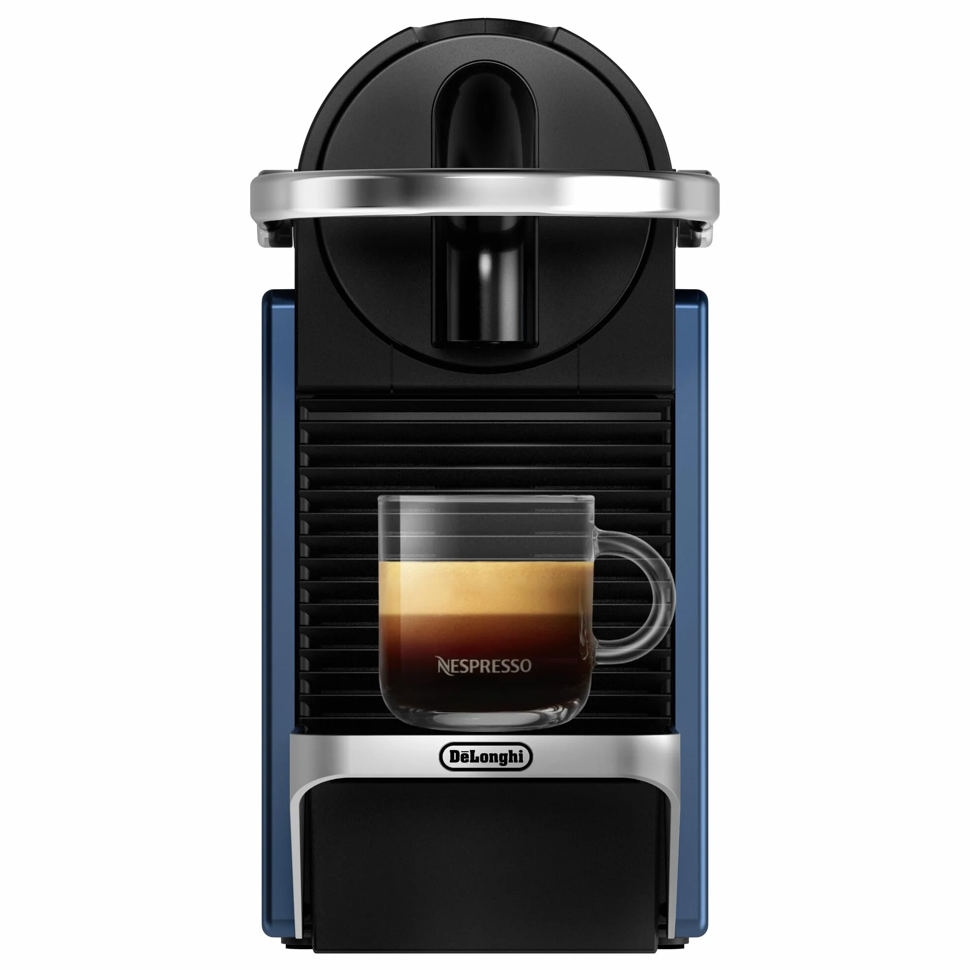 NESPRESSO De'Longhi Pixie EN127.BL ekspres do kawy na kapsułki, dwa przyciski bezpośredniego wyboru, tryb ECO, kompaktowa konstrukcja, system ciśnienia 19 bar, 1260 W, niebieski/czarny