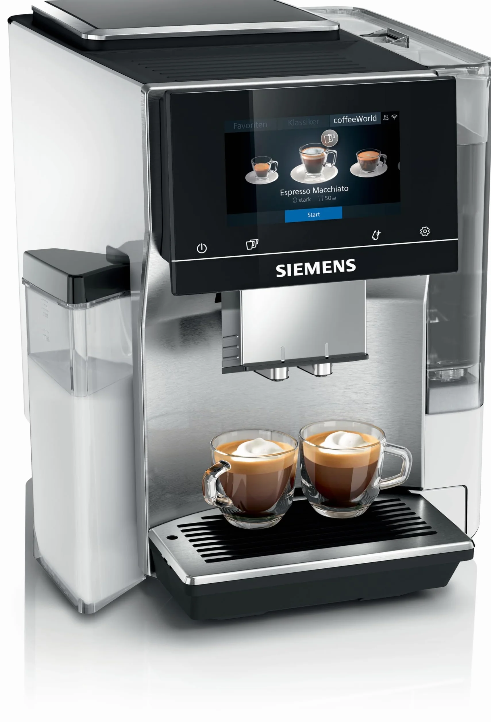 SIEMENS, w pełni automatyczny ekspres do kawy zbożowej, EQ700, ekran iSelect,coffeeWorld,Cold Brew,Slow Brew,taca na mleko, adapter do cegieł na mleko, Home Connect, stal nierdzewna, biały, integralny