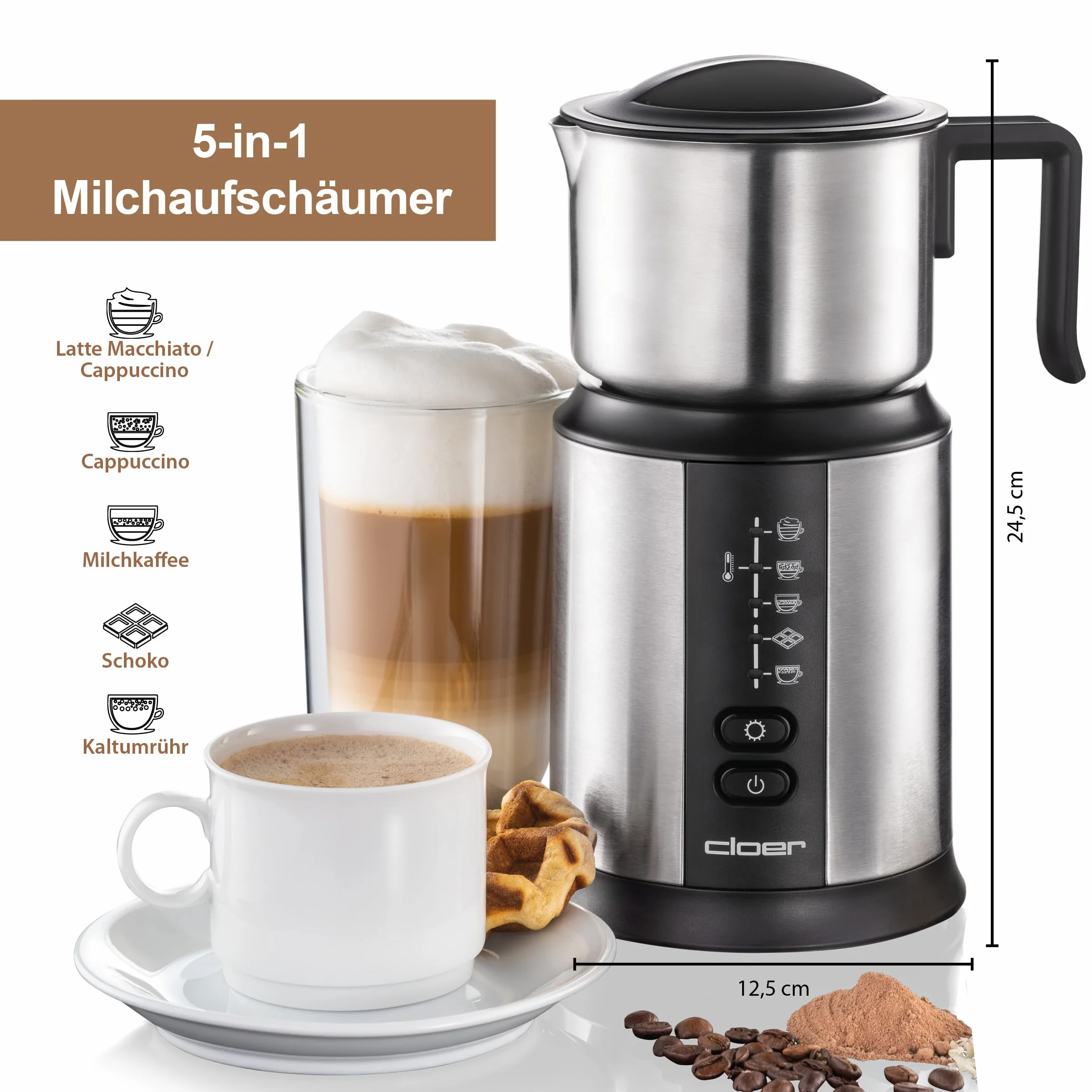Cloer 7789 Indukcyjny spieniacz do mleka XL800, 600 ml mlecznej pianki, 500 W
