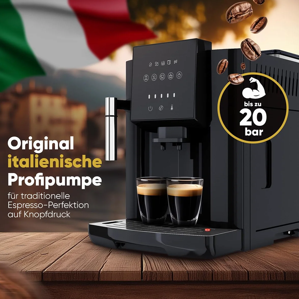 ProfiCook w pełni automatyczny ekspres do kawy, spieniacz do mleka, stożkowy młynek do korzeni, zbiornik na wodę 1,8 l, z funkcją podgrzewania filiżanek, wyświetlacz dotykowy, ekspres do kawy, PC-KAV