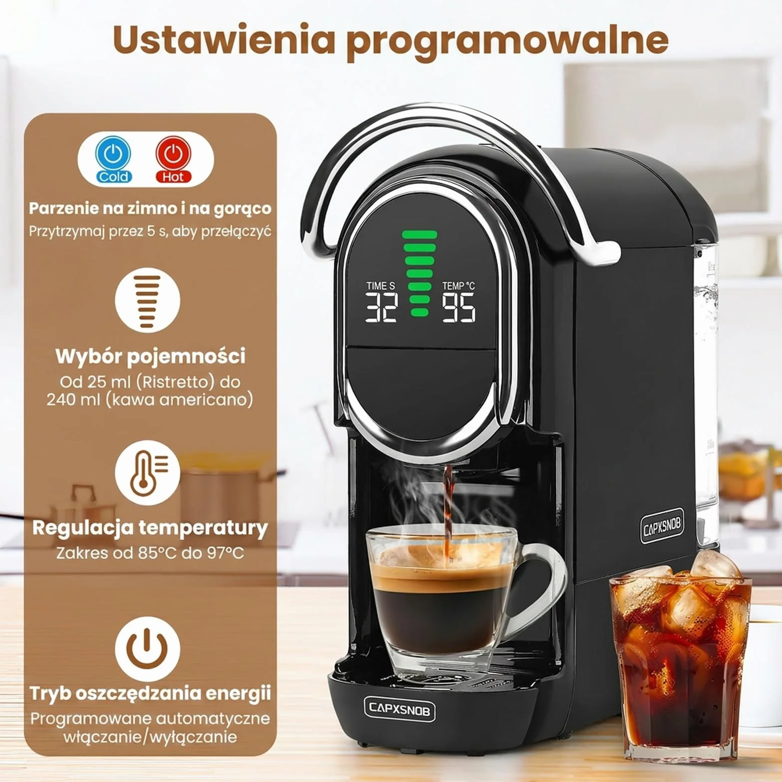 Magician1 Mini Ekspres do kawy 5 w 1, Nespresso, Dolce Gusto, Lavazza A Modo Mio, ESE 44mm, 20 Bar, 1450W