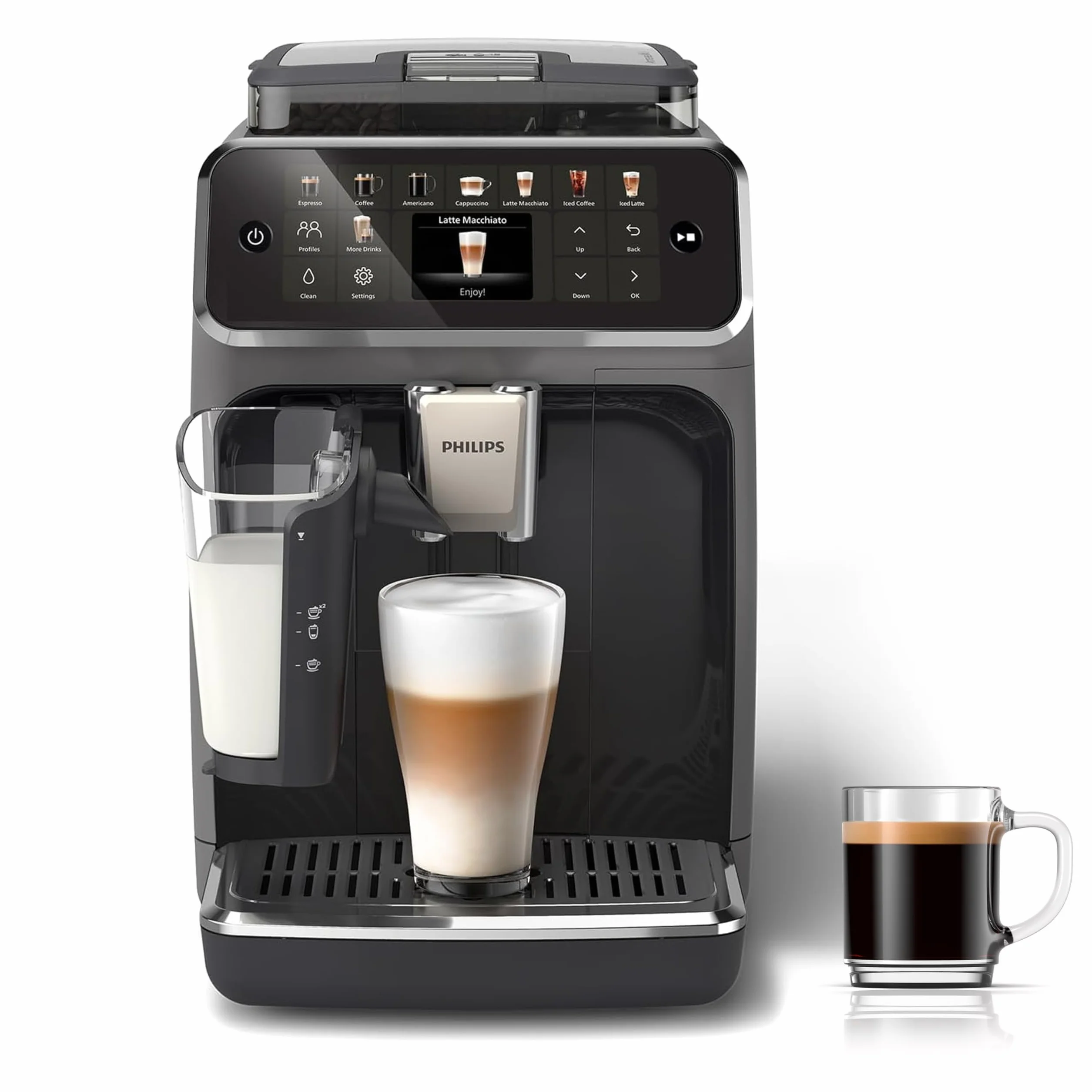 Philips w Pełni Automatyczny Ekspres do Kawy z Serii 5500-20 Kaw Gorących i Mrożonych, Szybki w Czyszczeniu System Mleczny LatteGo, Technologia SilentBrew, QuickStart, Szary (EP5544/50)