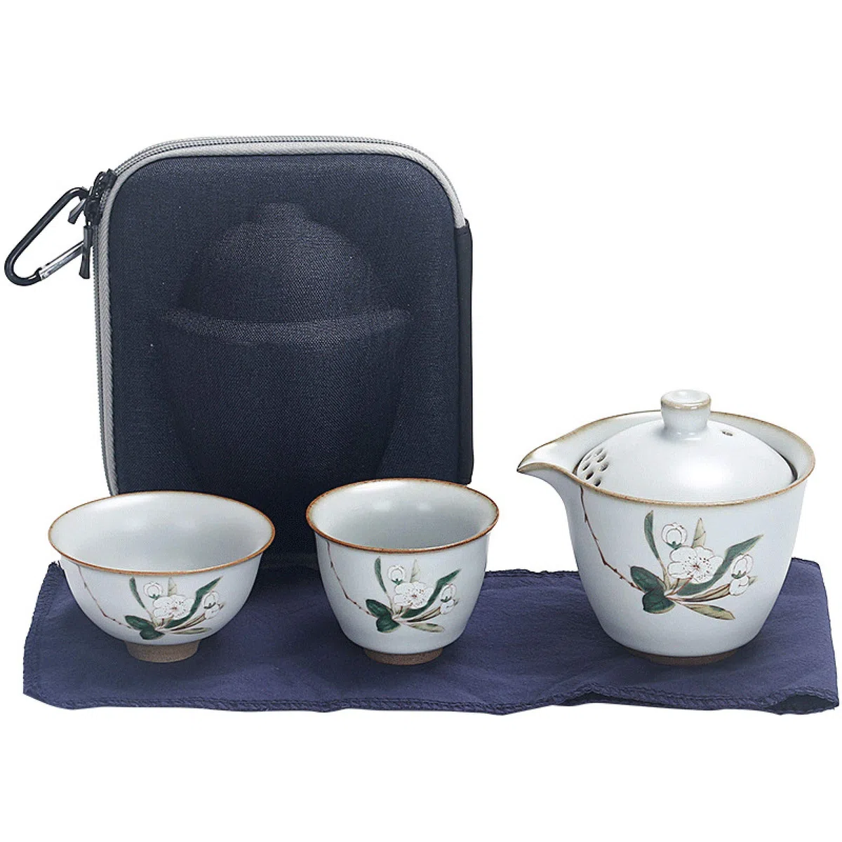 zestaw do herbaty， Chiński ceramiczny podróżny zestaw do herbaty Serwis herbaciany z białej porcelany z torbą podróżną 1 czajniczek 2 filiżanki do herbaty i 1 ściereczka