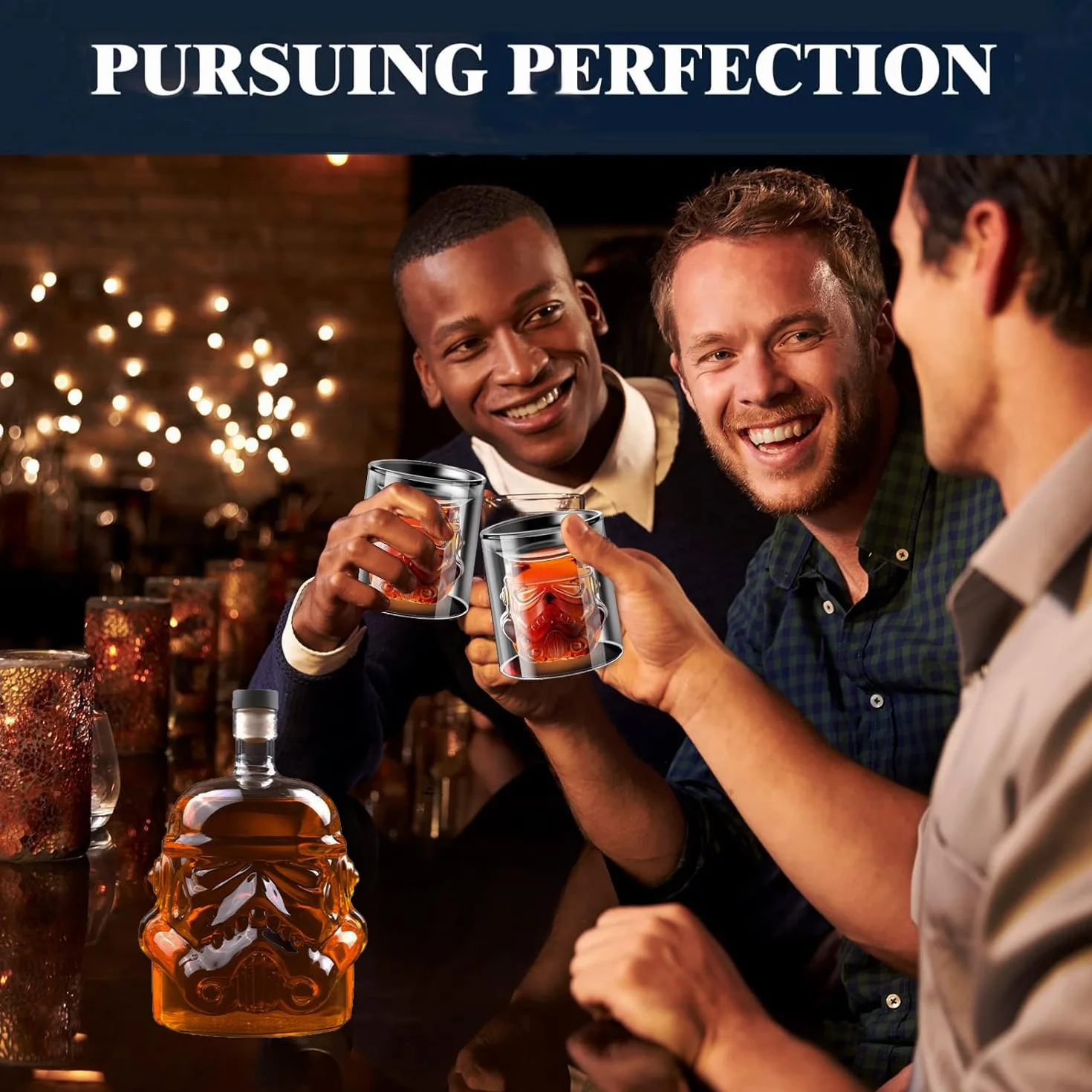 PIPITA Zestaw karafki do whisky z 2 szklankami 3D do whisky i brelokiem do otwieracza do butelek, do wódki, burbona, szkockiej i ginu, karafka do butelki do whisky 750 ml, szklanki 150 ml, prezent