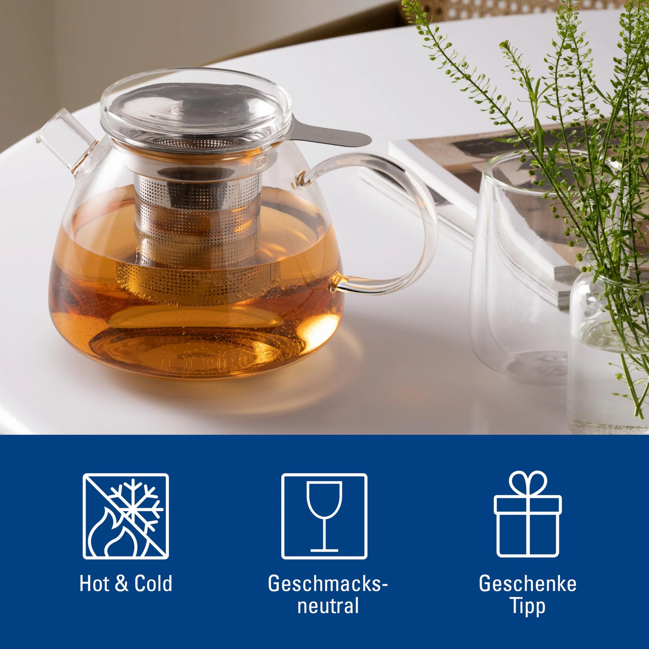 Villeroy & Boch - Artesano Hot&Cold Beverages dzbanek do herbaty bezbarwny, można myć w zmywarce i używać w mikrofalówce, dzbanek do kawy, zimnych i gorących napojów, dzbanek 1 l, szkło borokrzemowe