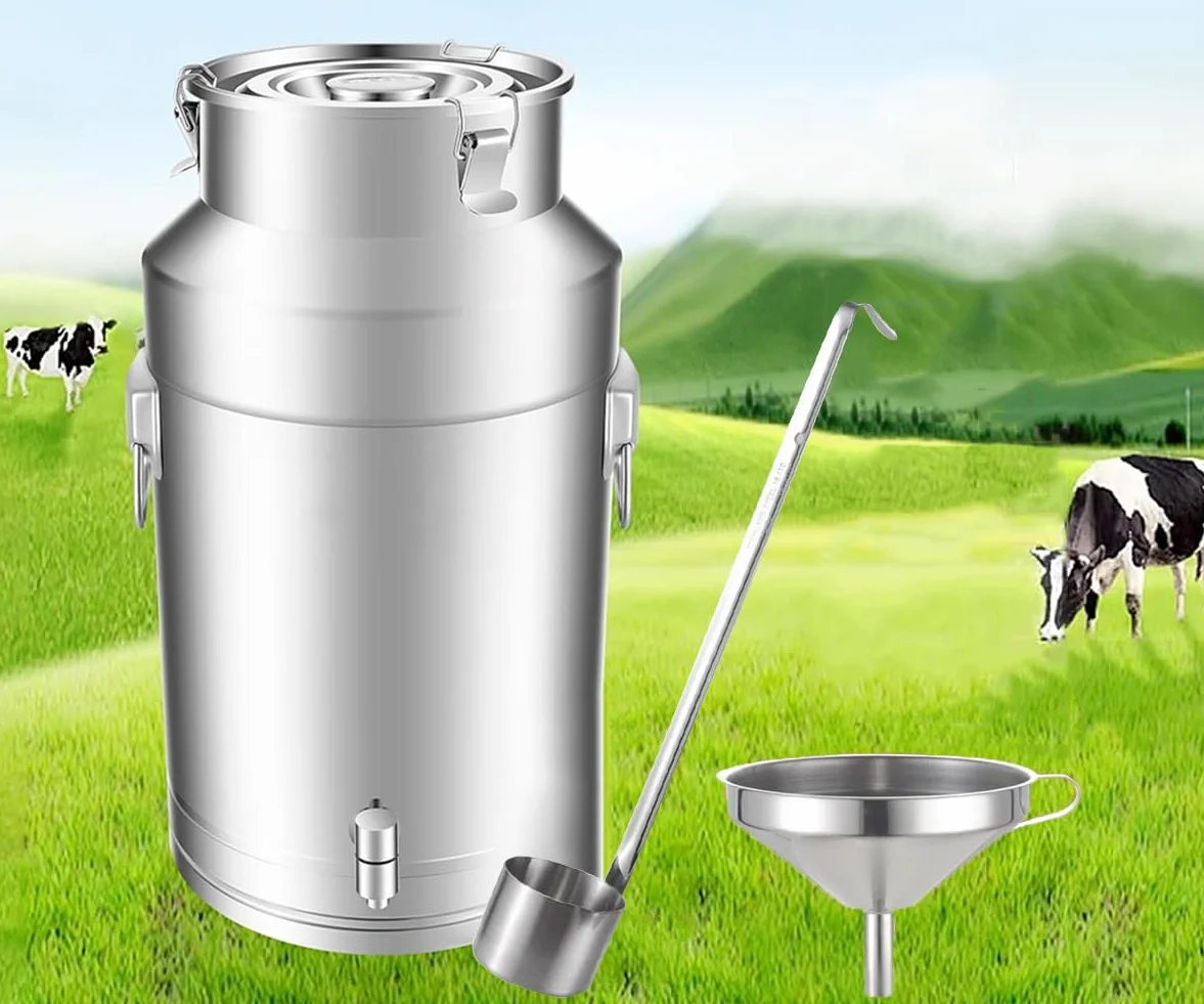 Puszka na mleko ze stali nierdzewnej z kranikiem, Wiadro na wino Wiadro Butelka Pojemnik na płyn Przechowywanie, Szczelny zbiornik na wino zbożowe w płynie,Silver,14L/3.7Gallon