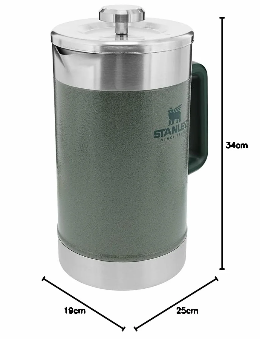 Stanley 1913 Classic Stay Hot French Press 1.4L - Utrzymuje temperaturę przez 4 godziny - Filtr siatkowy - Minimalny osad - Zintegrowany stalowy zaparzacz do kawy - Nie zawiera BPA - Hammertone Green