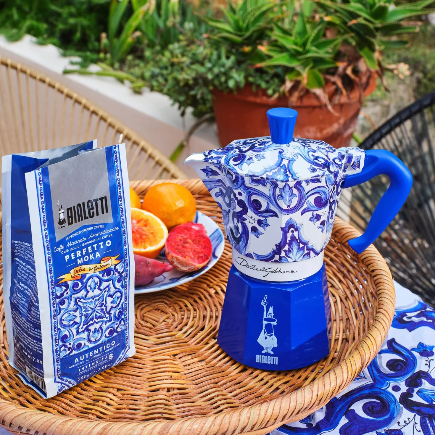 Bialetti Dolce & Gabbana Mocha Express Blue Mediterraneo na 3 filiżanki, Direct Fire (ekspres do kawy, ekspres do espresso)