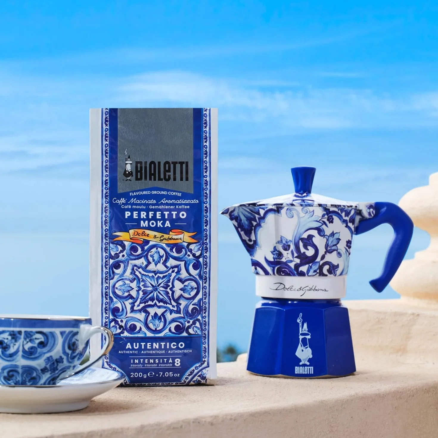 Bialetti Dolce & Gabbana Mocha Express Blue Mediterraneo na 3 filiżanki, Direct Fire (ekspres do kawy, ekspres do espresso)