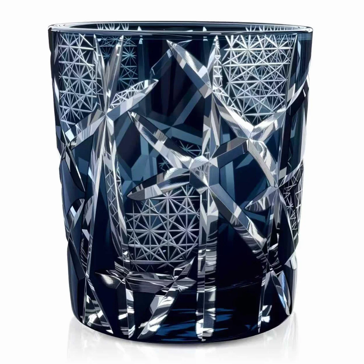 Szklanka do whisky Edo Kiriko 250 ml niebieski geometryczny grawer tumbler