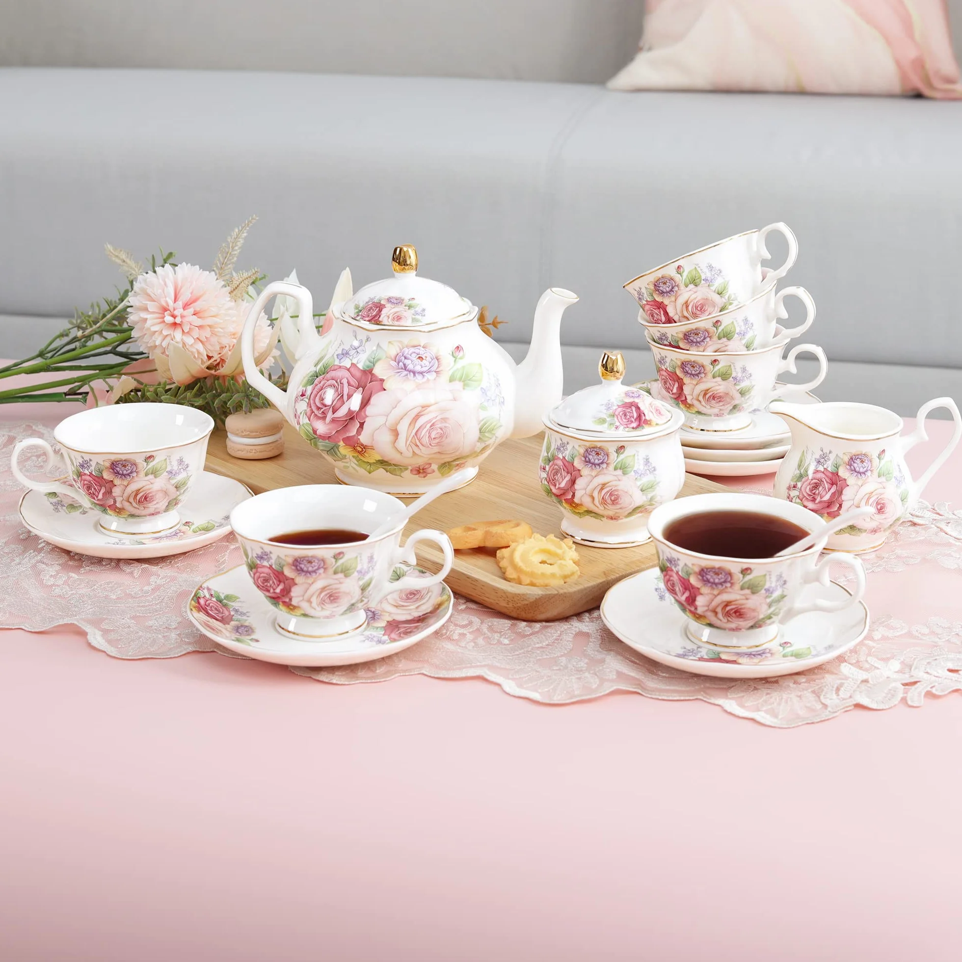 Porcelanowy zestaw do kawy i herbaty różowy vintage