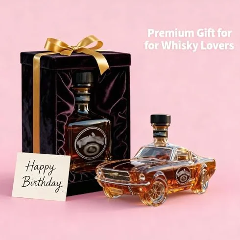Karafka do whisky, 400 ml szklana butelka w kształcie samochodu sportowego, projekt samochodu wyścigowego 3D, wyjątkowy prezent dla mężczyzn, taty, męża, domowego baru i na imprezę (B)