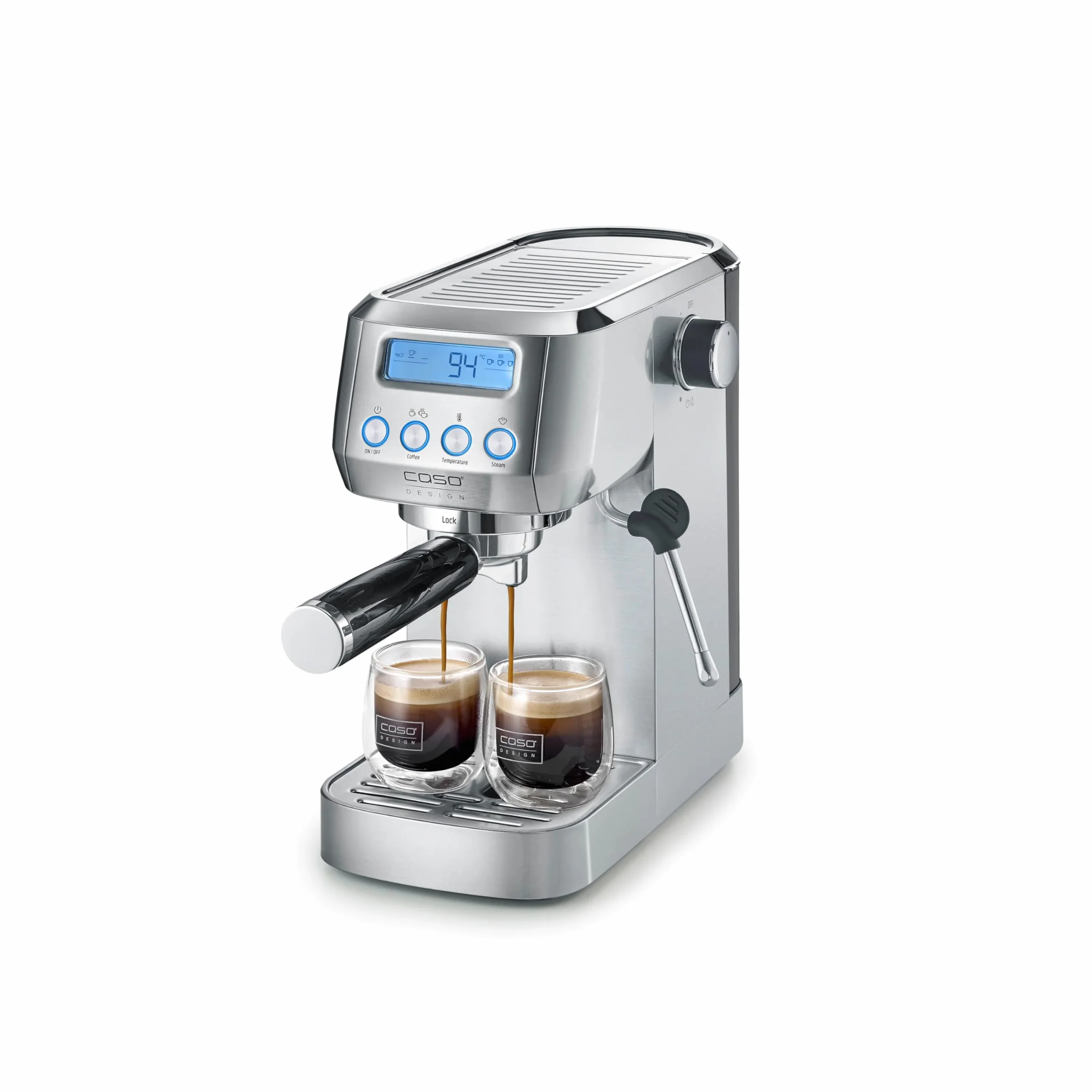 CASO EspressoGourmet Crema – ekspres do kawy z sitkiem, spieniaczem do mleka, espresso, cappuccino, sitko ze stali nierdzewnej, 20 bar, pompa ULKA, ekspres do kawy w proszku, ESE Pads