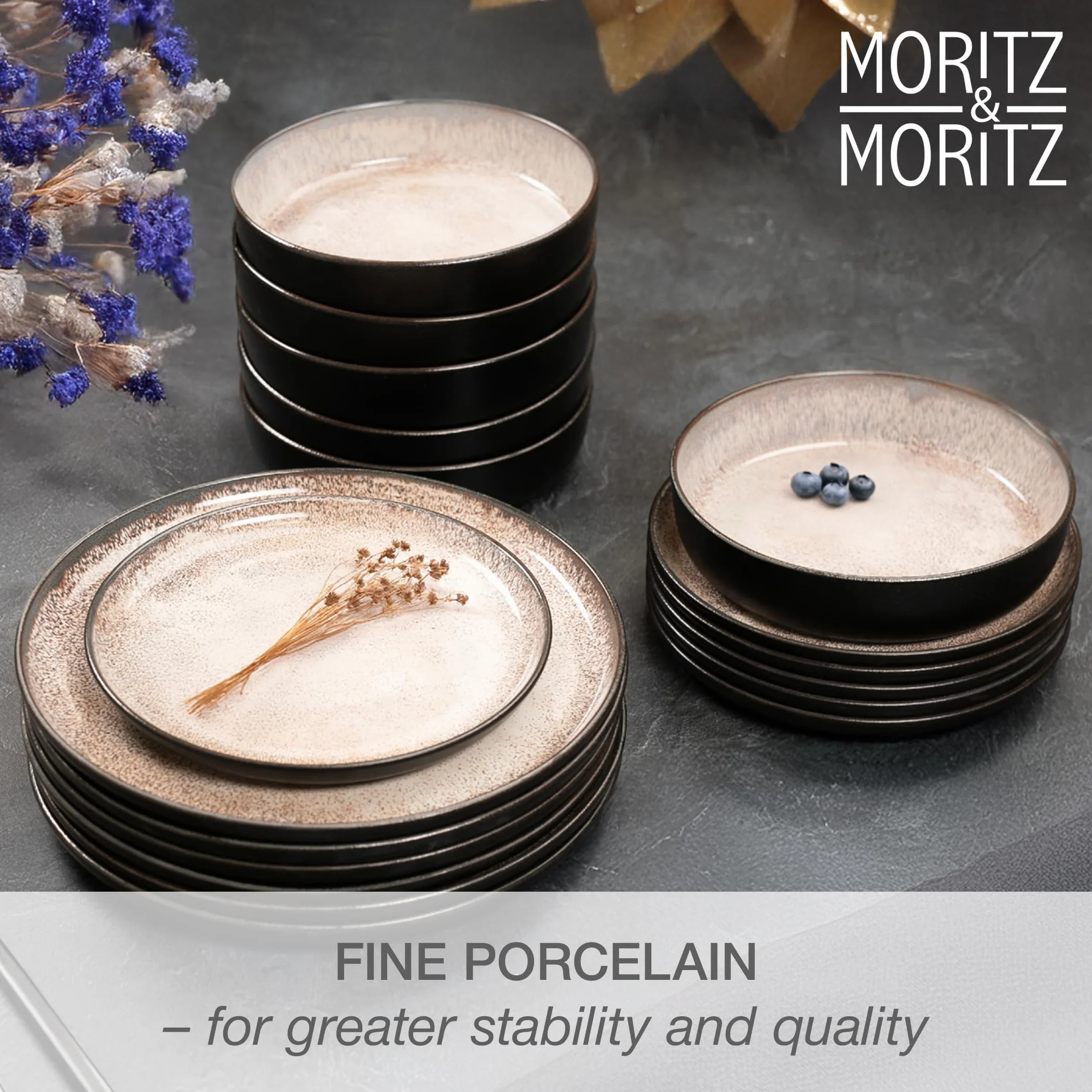 Moritz & Moritz VIDA 18-częściowy zestaw naczyń do 6 osób, nowoczesny, nadający się do drapania, kuchenki mikrofalowej i mycia w zmywarce, serwis