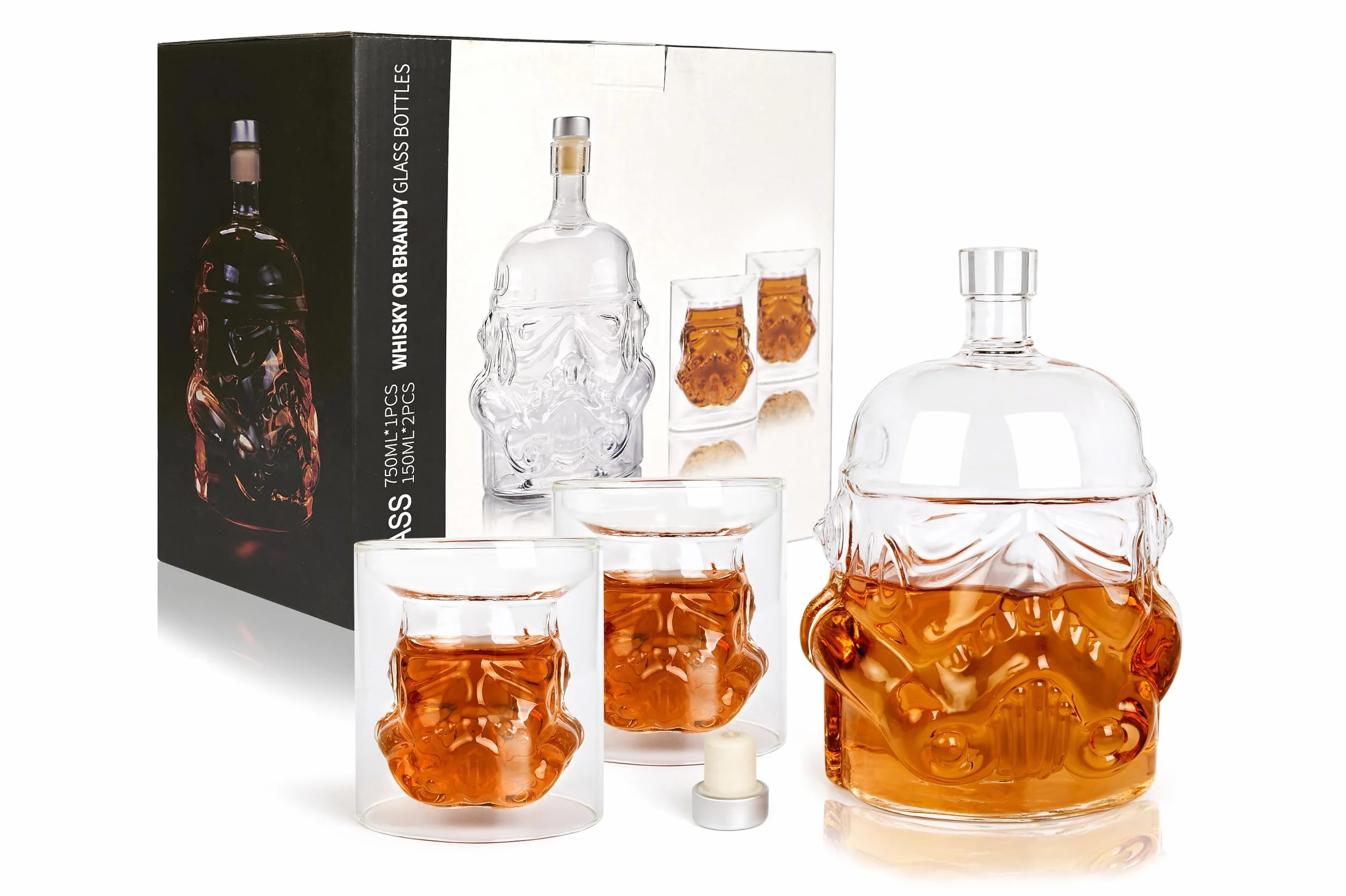 Karafka do whisky, butelka do whisky z 2 szklankami do whisky, 750 ml, prezent dla mężczyzn, zestaw do whisky Bourbon, Single Malt, Jameson, irlandzki, wino, szkocka, brandy (zestaw butelki)