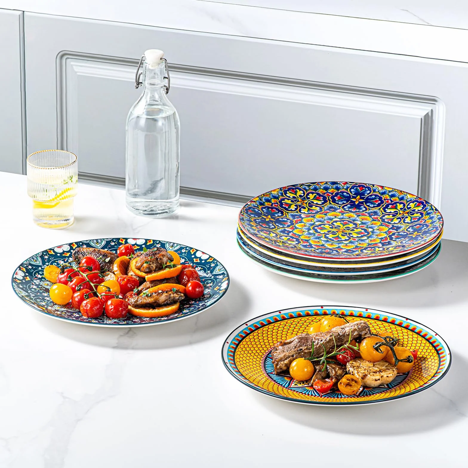 Porcelanowe talerze do sałatek 27 cm ceramiczne boho 6 sztuk
