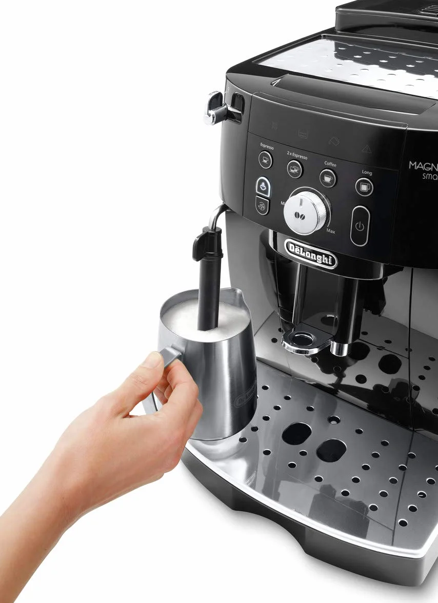 De'Longhi Magnifica S Smart ECAM 230.13.B Automatyczny ekspres do kawy z dyszą do spieniania mleka, do cappuccino, espresso i long, przyciski bezpośredniego wyboru i pokrętło, 2 filiżanki, czarny