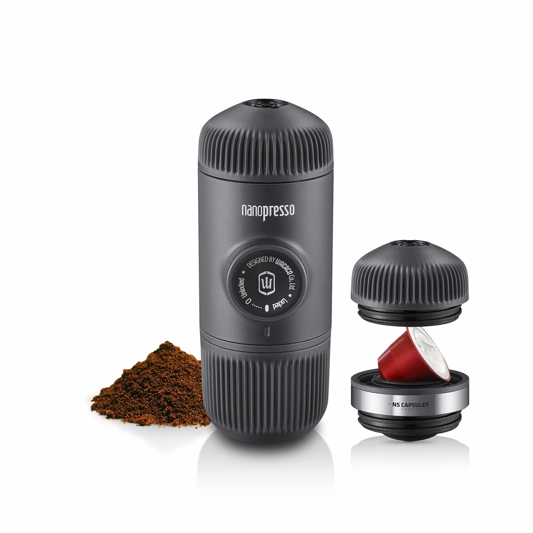 WACACO Przenośny ekspres do kawy Nanopresso w zestawie z NS Adapter, Kompatybilny z kapsułkami NS i kawą mieloną, Zestaw ręcznego ekspresu do kawy, Idealny na kemping
