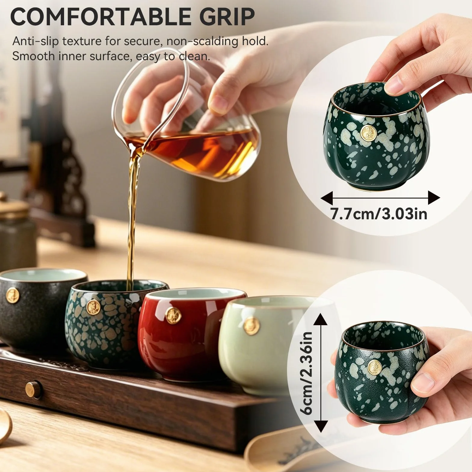 HERCHR Ceramiczny japoński zestaw do sake, ceramiczny japoński kubek do herbaty, chiński/japoński styl retro kubek do herbaty Kung Fu Teaware Sake Cup, chiński zestaw upominkowy do herbaty