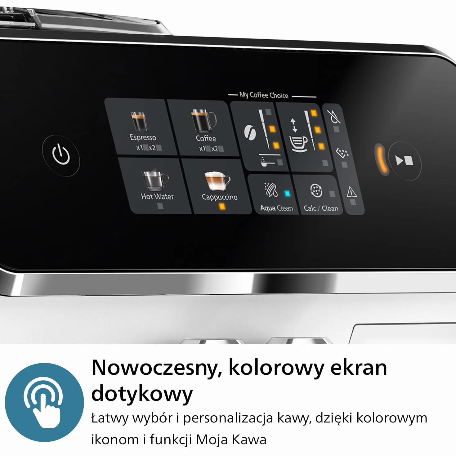 Philips Seria 2300 W Pełni Automatyczny Ekspres Do Kawy – 4 Napoje, Nowoczesny, kolorowy ekran dotykowy, LatteGo, SilentBrew, Ceramiczny Młynek, Filtr AquaClean, Kolor Biały Chrom (EP2333/40)