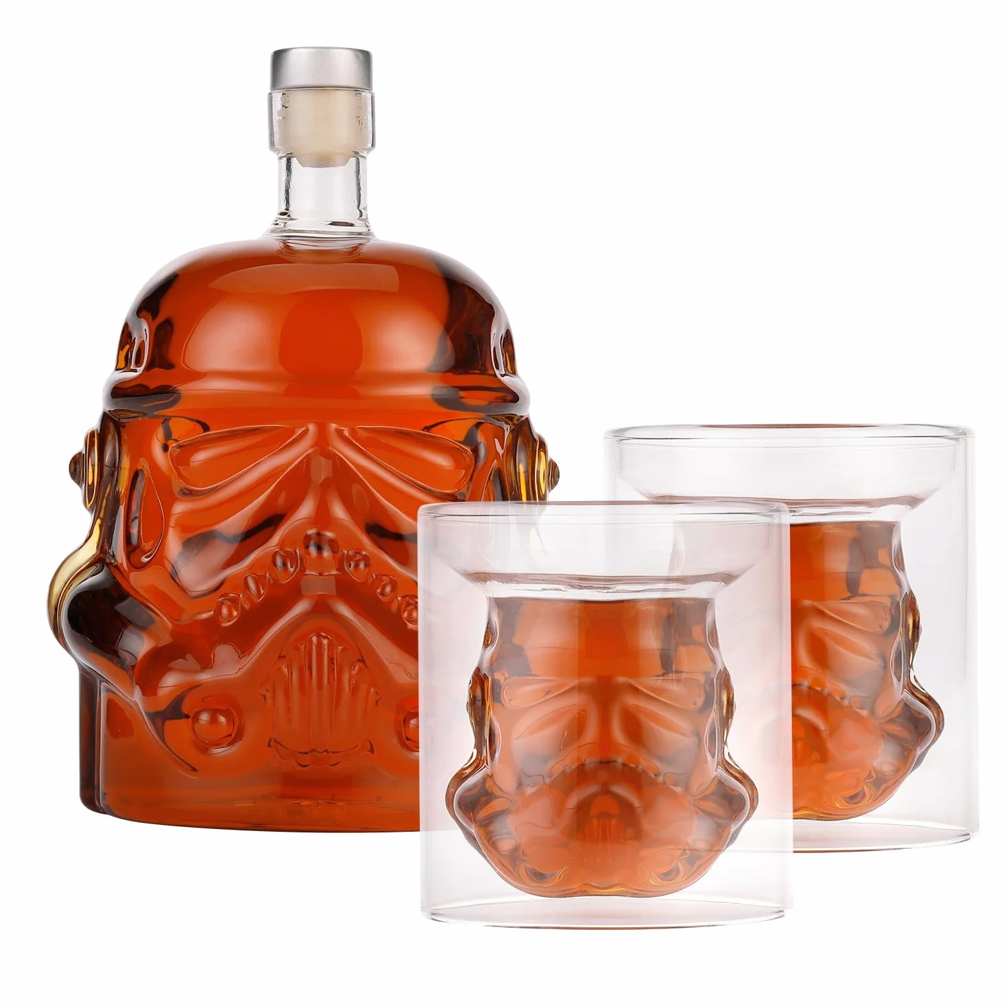 PIPITA Zestaw karafki do whisky z 2 szklankami 3D do whisky i brelokiem do otwieracza do butelek, do wódki, burbona, szkockiej i ginu, karafka do butelki do whisky 750 ml, szklanki 150 ml, prezent