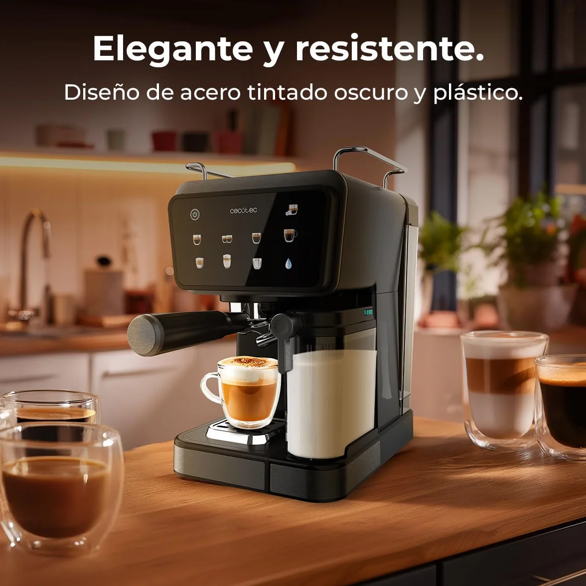 Cecotec Ekspresy do kawy półautomatyczne Power Espresso Touch ColdBrew Latte. 1350 W, 20 barów, zimny, hartowany lub gorący, ekran dotykowy, zbiornik na wodę 1,5 l, zbiornik na mleko, podwójne ramię