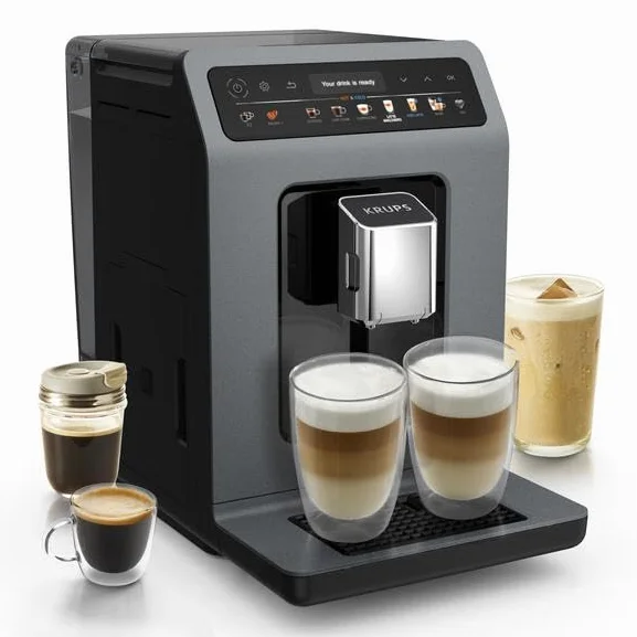 Krups EA898GF0 Evidence Hot & Cold, automatyczny ekspres do kawy ziarna, 18 gorących i zimnych przepisów, espresso, cappuccino One Touch, intuicyjny interfejs, szary
