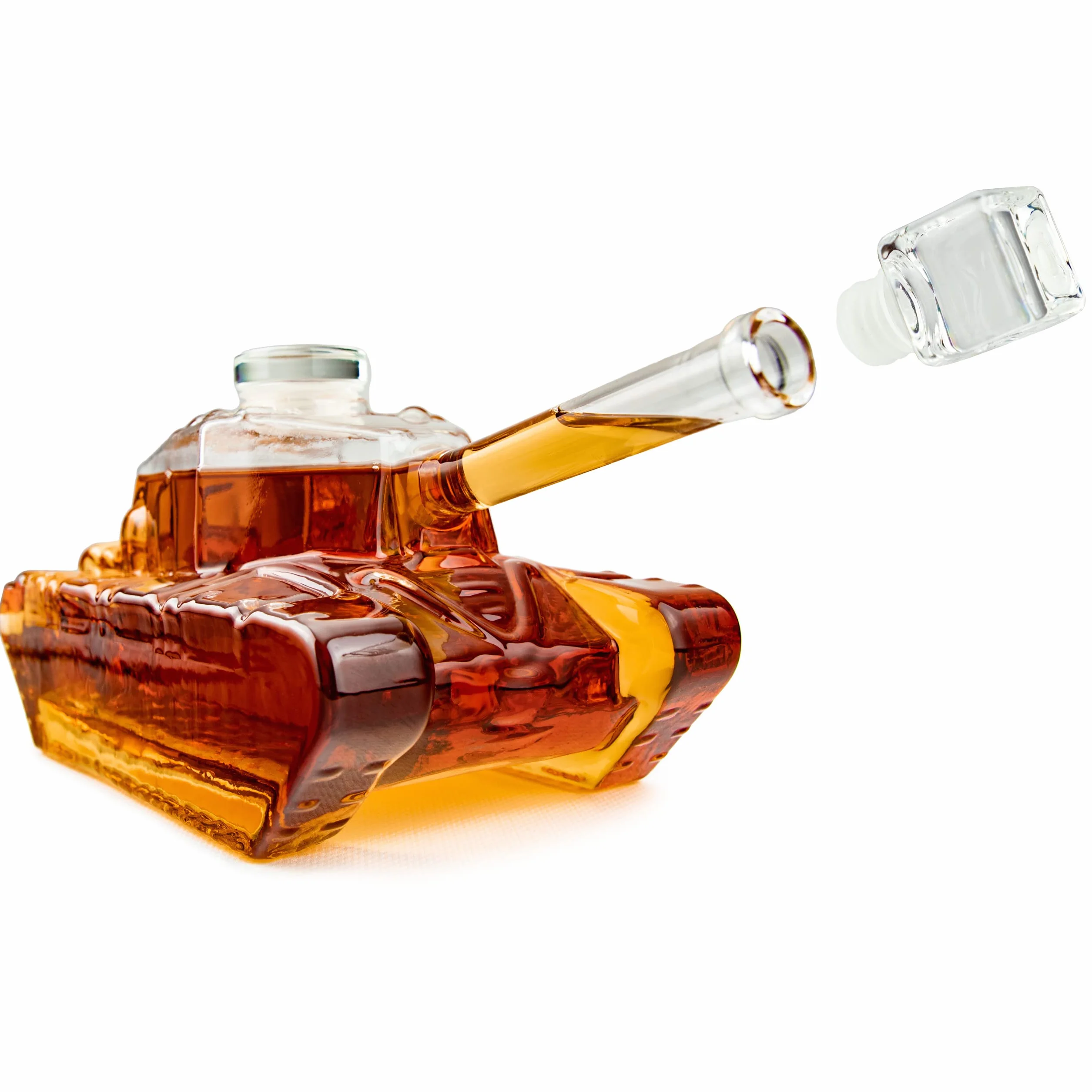 Froster Karafka Czołg, 1000ml Szklana Karafka do Whisky, Wódki, Nalewki, na Alkohol, Prezent dla Faceta, Chłopaka, Męża, Taty, Żołnierza, Gadżet na 18, 30, 40 Urodziny Mężczyzny