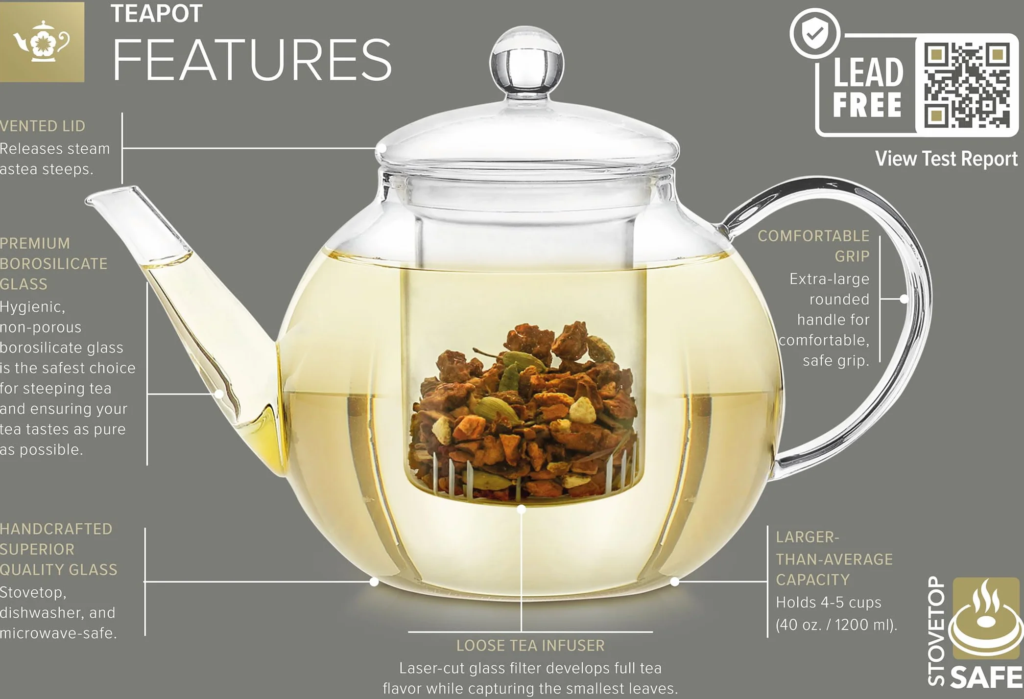 Teabloom Kompletny zestaw do herbaty – szklany czajniczek (1,2 l), zaparzacz do herbaty sypanej, 2 izolowane szklane filiżanki – elegancki zestaw upominkowy 12 kwitnących herbat