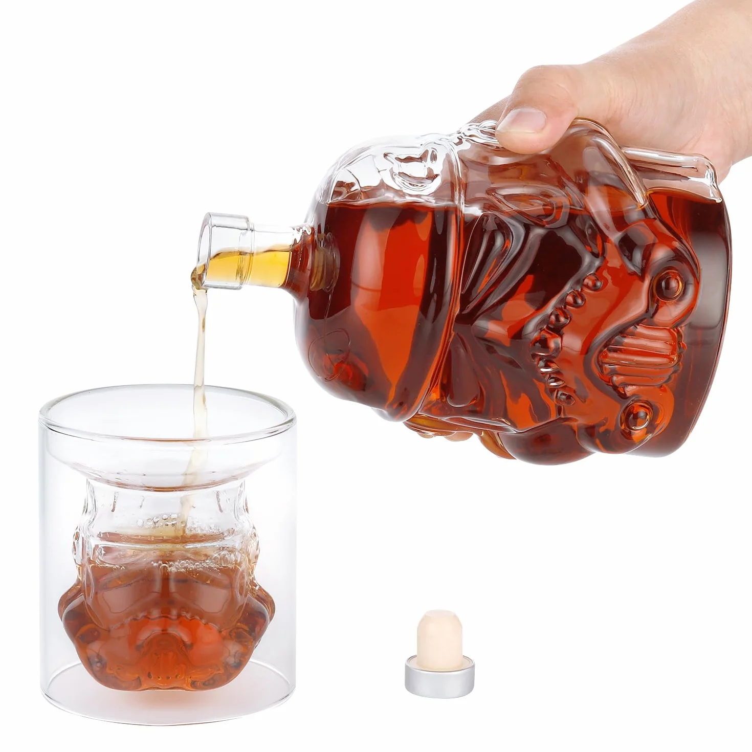 PIPITA Zestaw karafki do whisky z 2 szklankami 3D do whisky i brelokiem do otwieracza do butelek, do wódki, burbona, szkockiej i ginu, karafka do butelki do whisky 750 ml, szklanki 150 ml, prezent