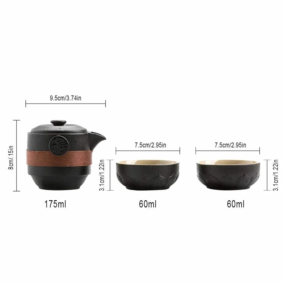 Przenośny podróżny zestaw do herbaty, porcelanowy dzbanek do herbaty, filiżanki do herbaty, z garnkiem i dwiema filiżankami, na prezent i do gospodarstwa domowego, zestaw do herbaty