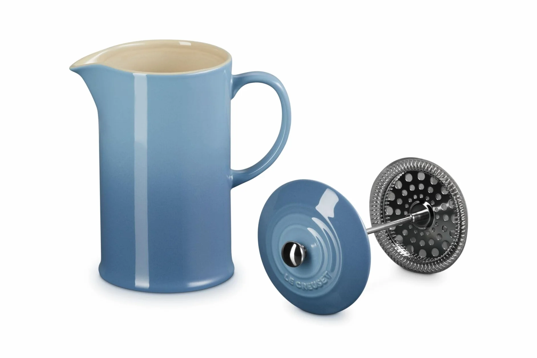 Le Creuset Zaparzacz do kawy/French Press z wkładem ze stali nierdzewnej, 800 ml, kamionka, Chambray, 60706084340003