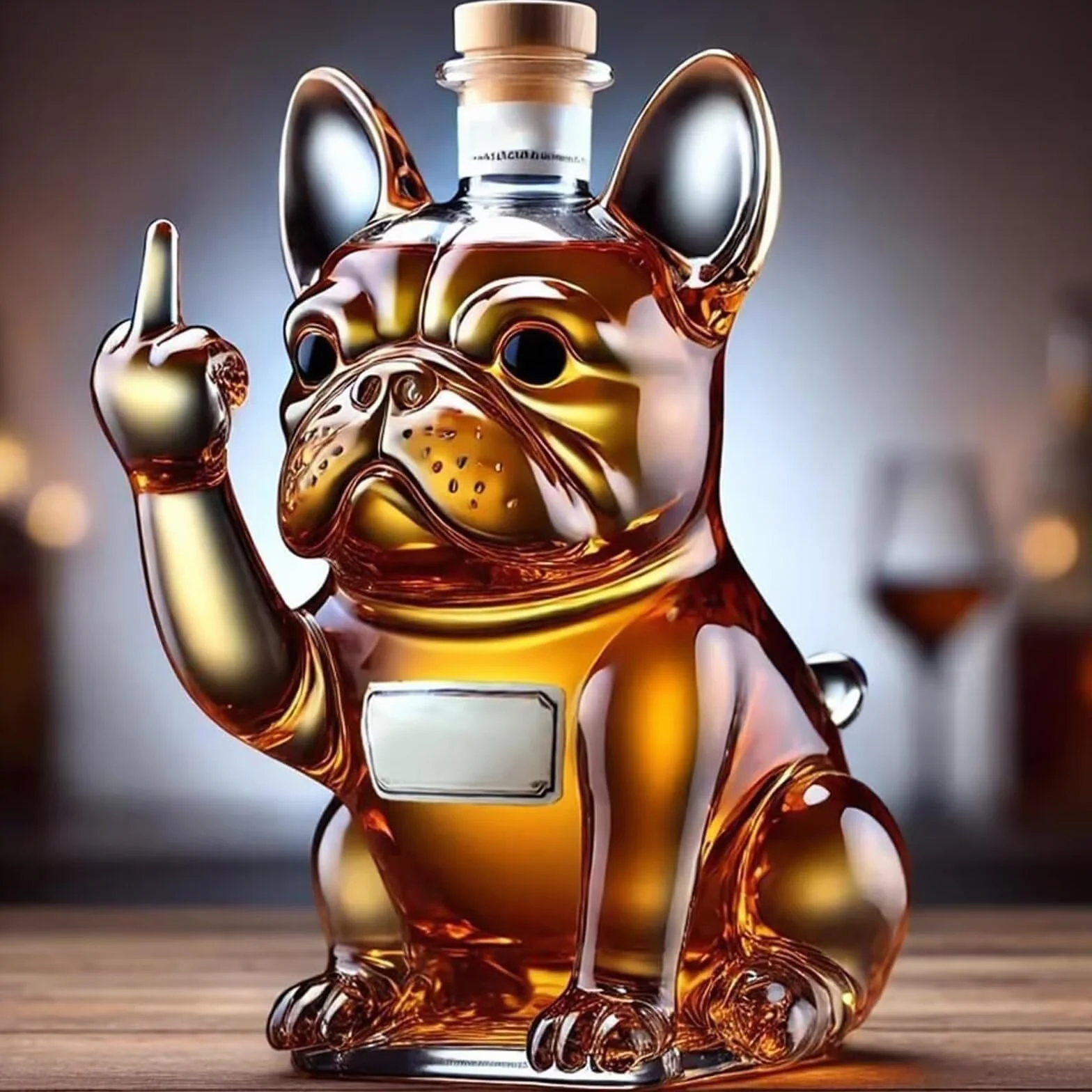 Zabawna butelka na whisky z buldogiem środkowym palcem, unikalna butelka na kieliszek do wina dla psa ze środkowym palcem do baru, biura, dekoracji domu (B)