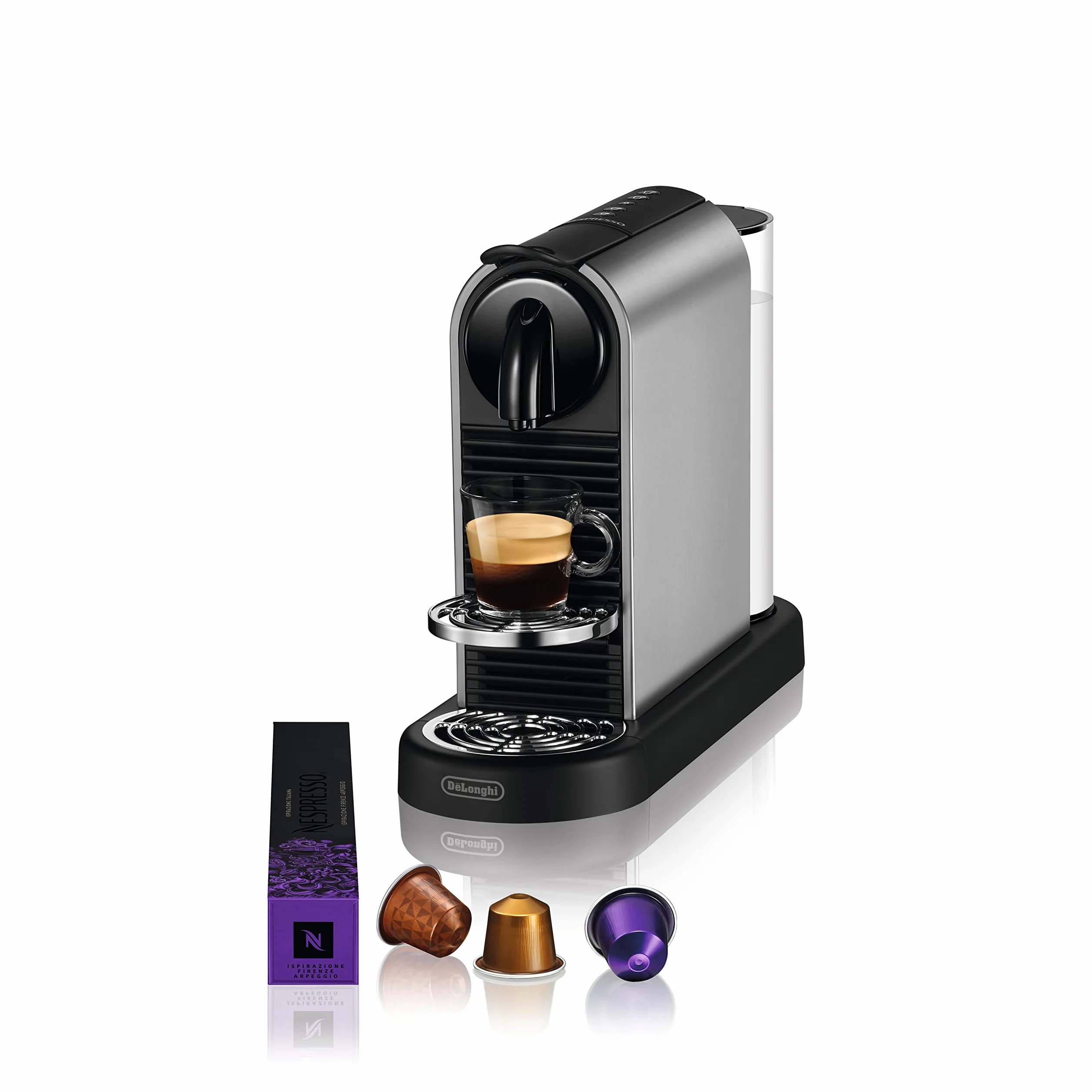 De'Longhi Nespresso CitiZ Platinum EN220.T, ekspres do kawy na kapsułki, ekspres do kawy na kapsułki pojedyncze, 4 rozmiary kubków, 19 barów ciśnieniowych, 1260 W, Titan