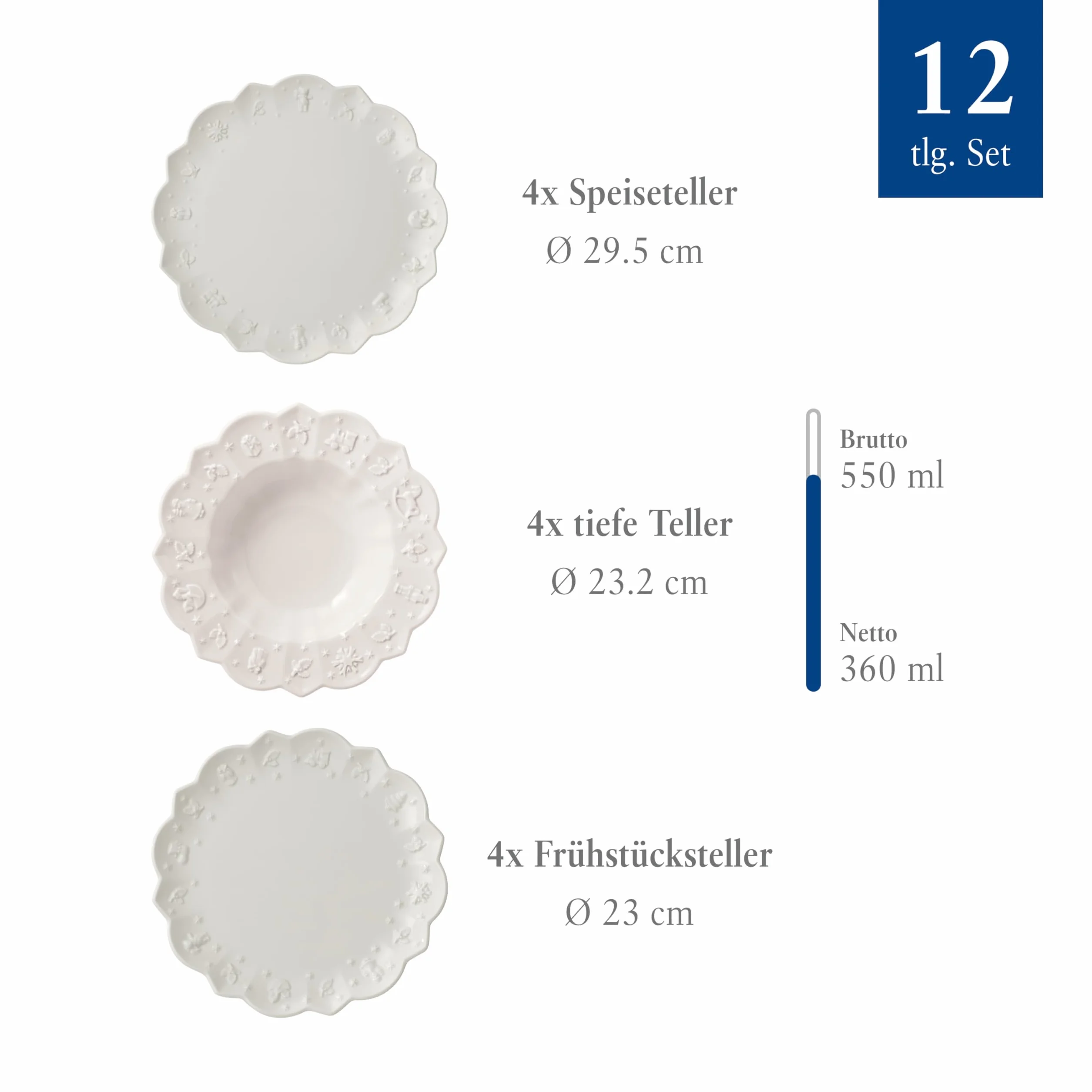 Villeroy & Boch – Toy's Delight Royal Classic zestaw talerzy 12 el., porcelana Premium, zmywarka, mikrofalówka, biały