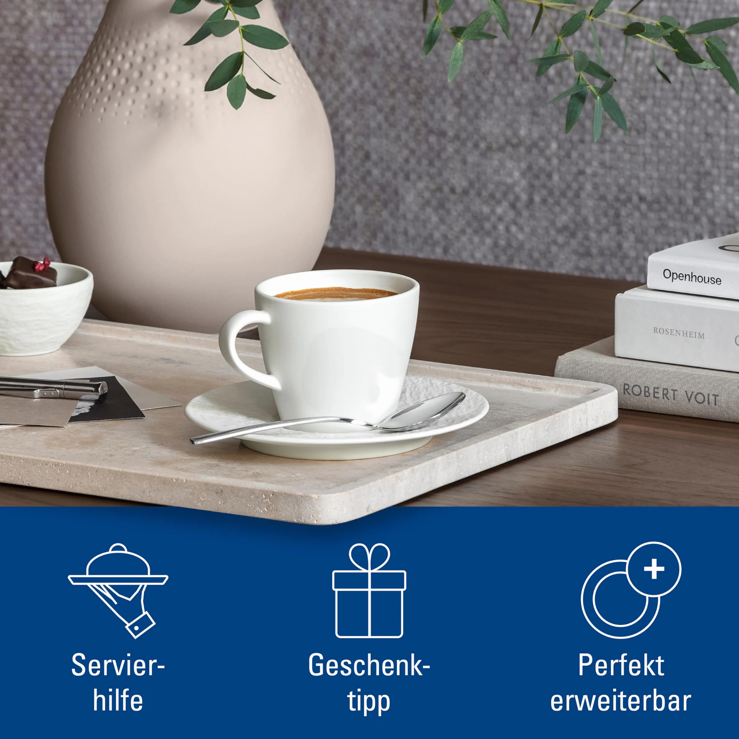 Villeroy & Boch – Manufacture Travertine półmisek do serwowania duży beżowy, praca ręczna, duża taca z naturalnego kamienia w odcieniach piasku, talerz kamień, naczynia, trawertyn