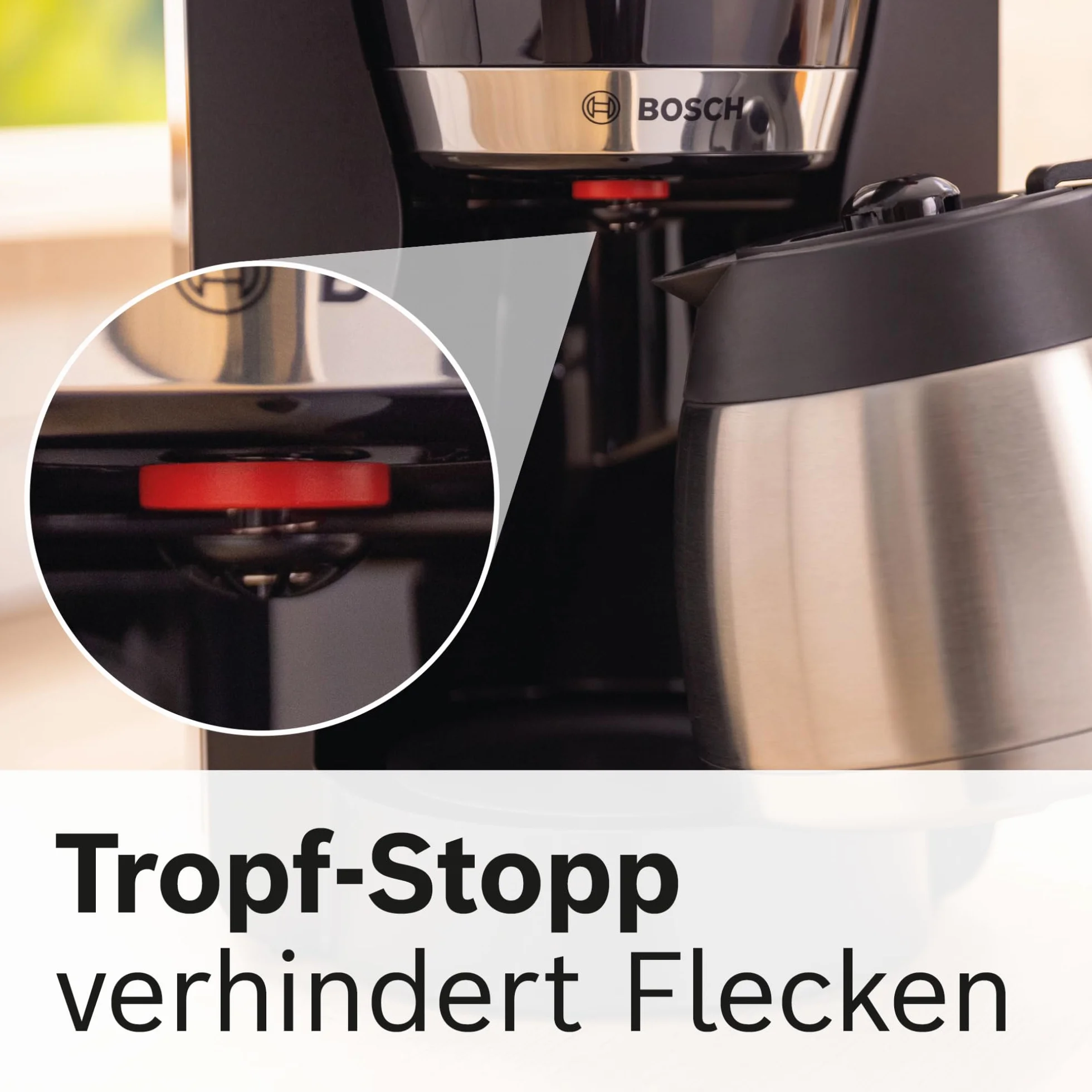 Bosch MyMoment TKA6M273 przelewowy ekspres do kawy, dzbanek termiczny 1 l, na 8-12 filiżanek, blokada kapania, obrotowy uchwyt filtrujący, program odkamieniania, zdejmowany zbiornik na wodę, 1200 W,