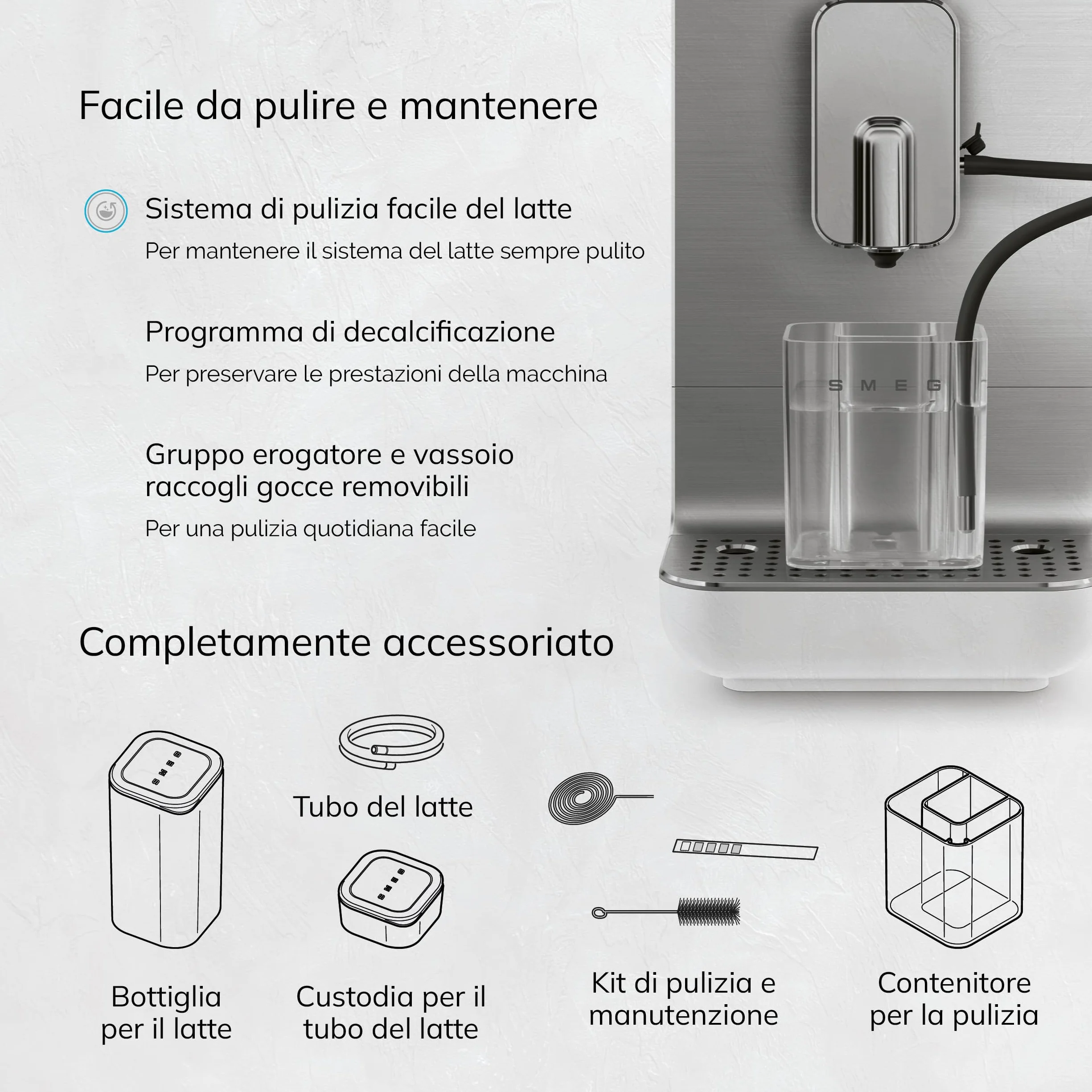 SMEG BCC13WHMEU ekspres do kawy espresso z funkcją mleka, matowy biały ze stali nierdzewnej