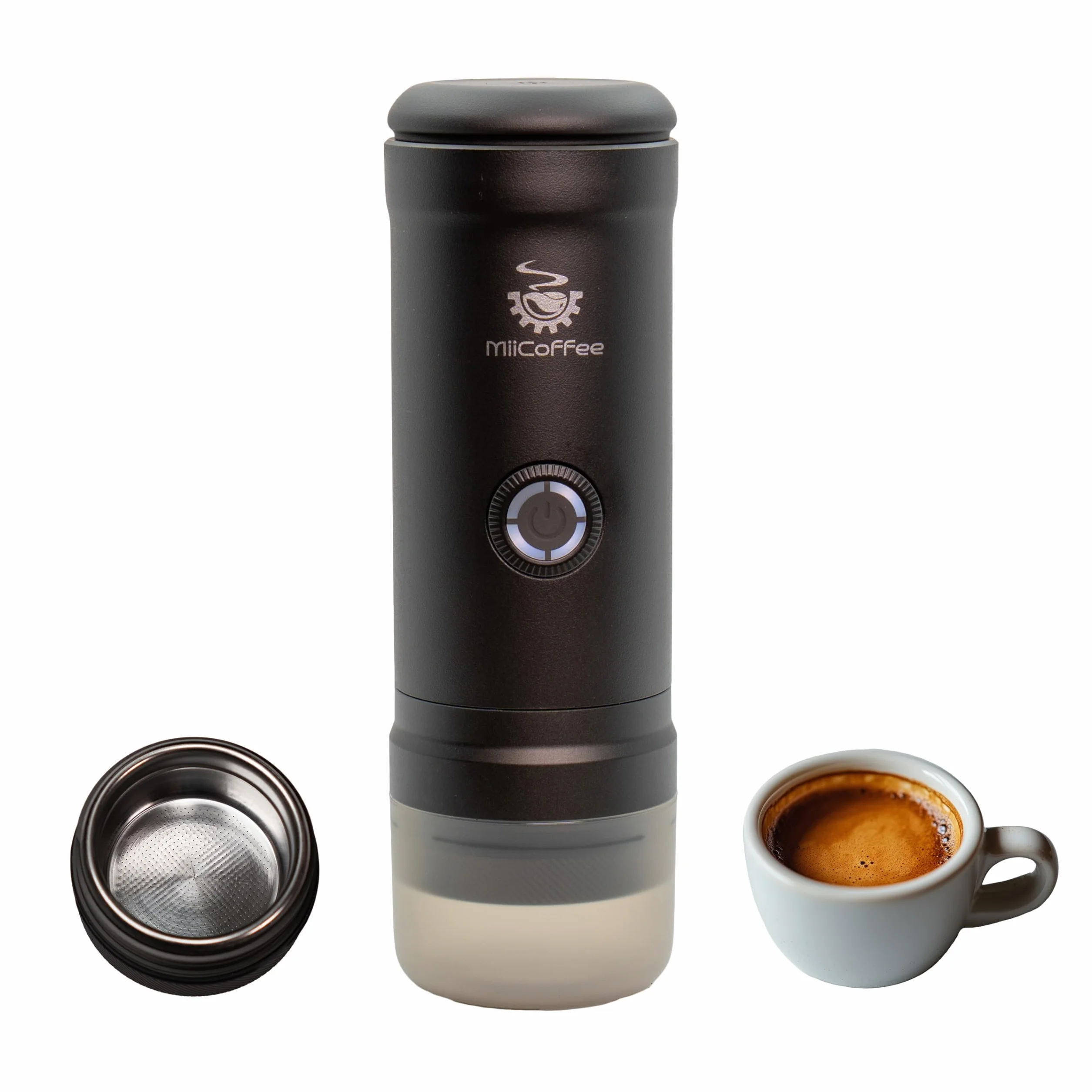 MiiCoffee Eon przenośny ekspres do espresso, podróżny ekspres do kawy z samoczynnym podgrzewaniem i ładowaniem USB-C (szary)