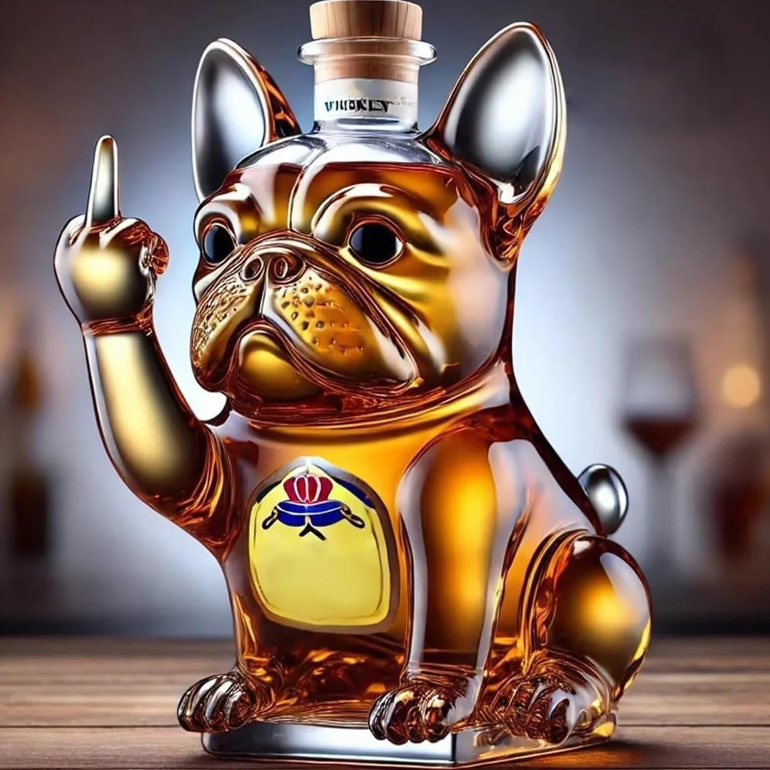 Zabawna butelka na whisky z buldogiem środkowym palcem, unikalna butelka na kieliszek do wina dla psa ze środkowym palcem do baru, biura, dekoracji domu (B)