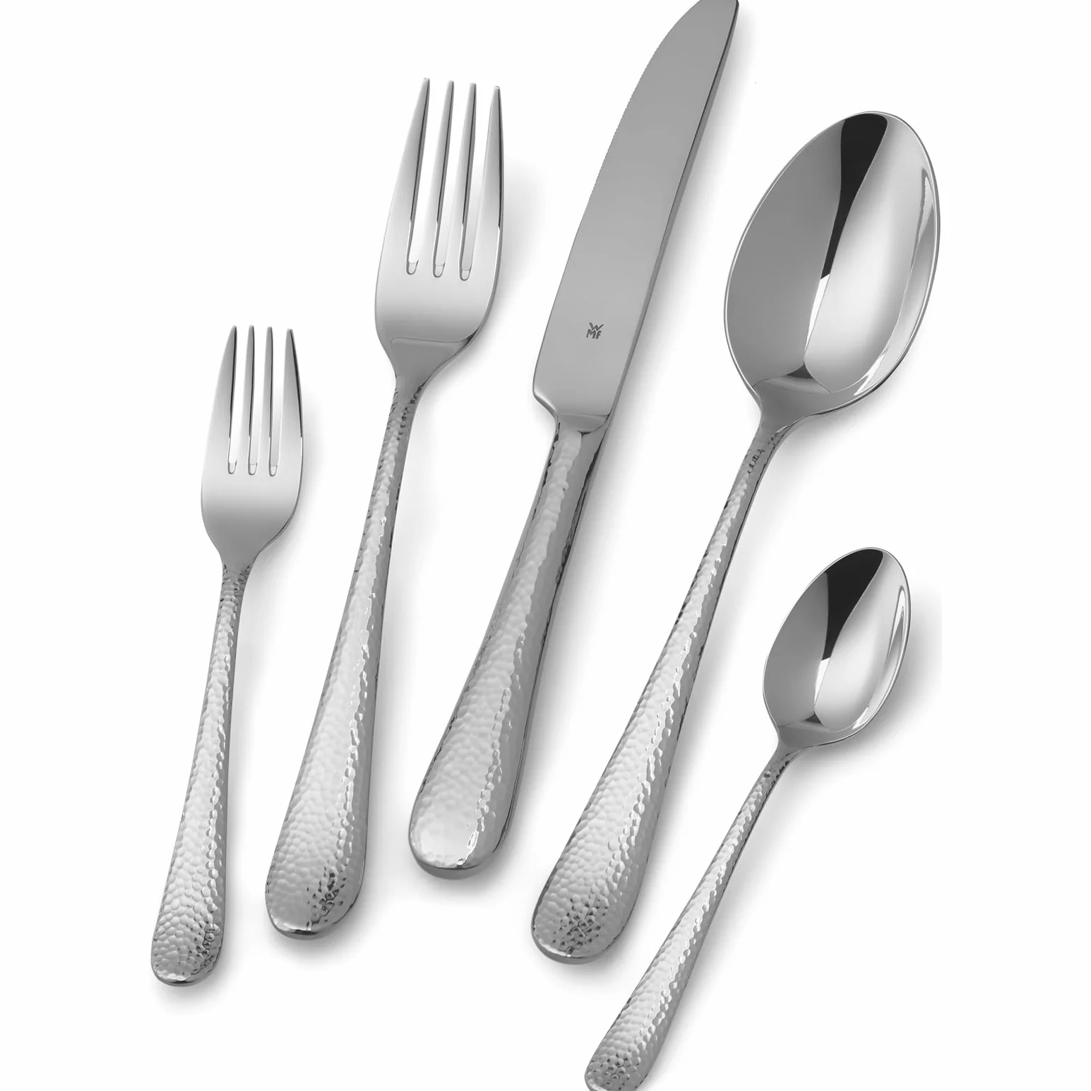 WMF Sitello zestaw sztućców dla 6 osób, Cromargan, 30-częściowy, noże monoblokowe, polerowana stal nierdzewna Cromargan, uderzenie młotkiem, ergonomiczne, błyszczące, srebrne