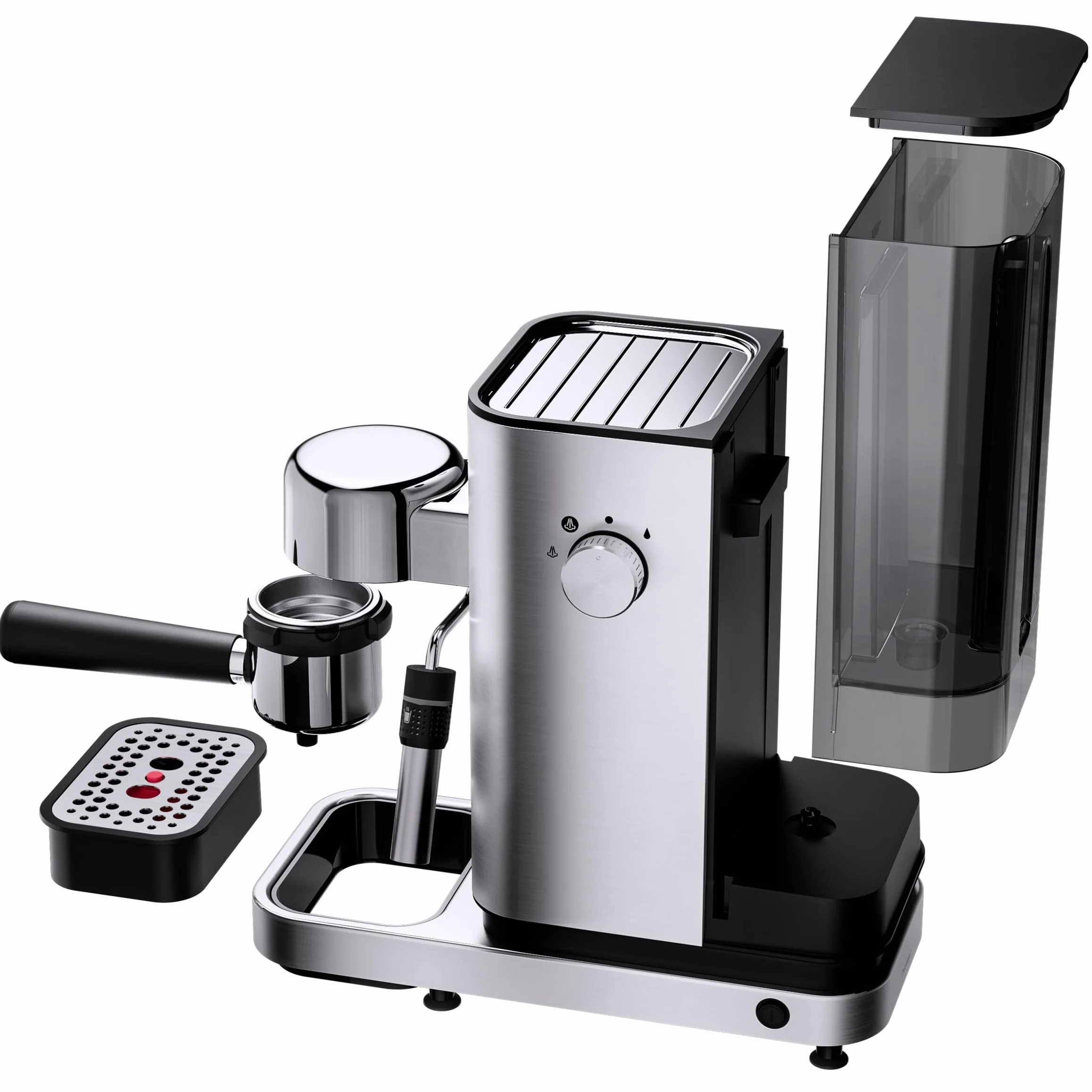 WMF Lumero ekspres do kawy z sitkiem, 1400 W, 3 wkładki, na 1-2 filiżanki espresso, również do saszetek, 15 bar, powierzchnia do odstawiania filiżanek, dysza do spieniania mleka, stal nierdzewna