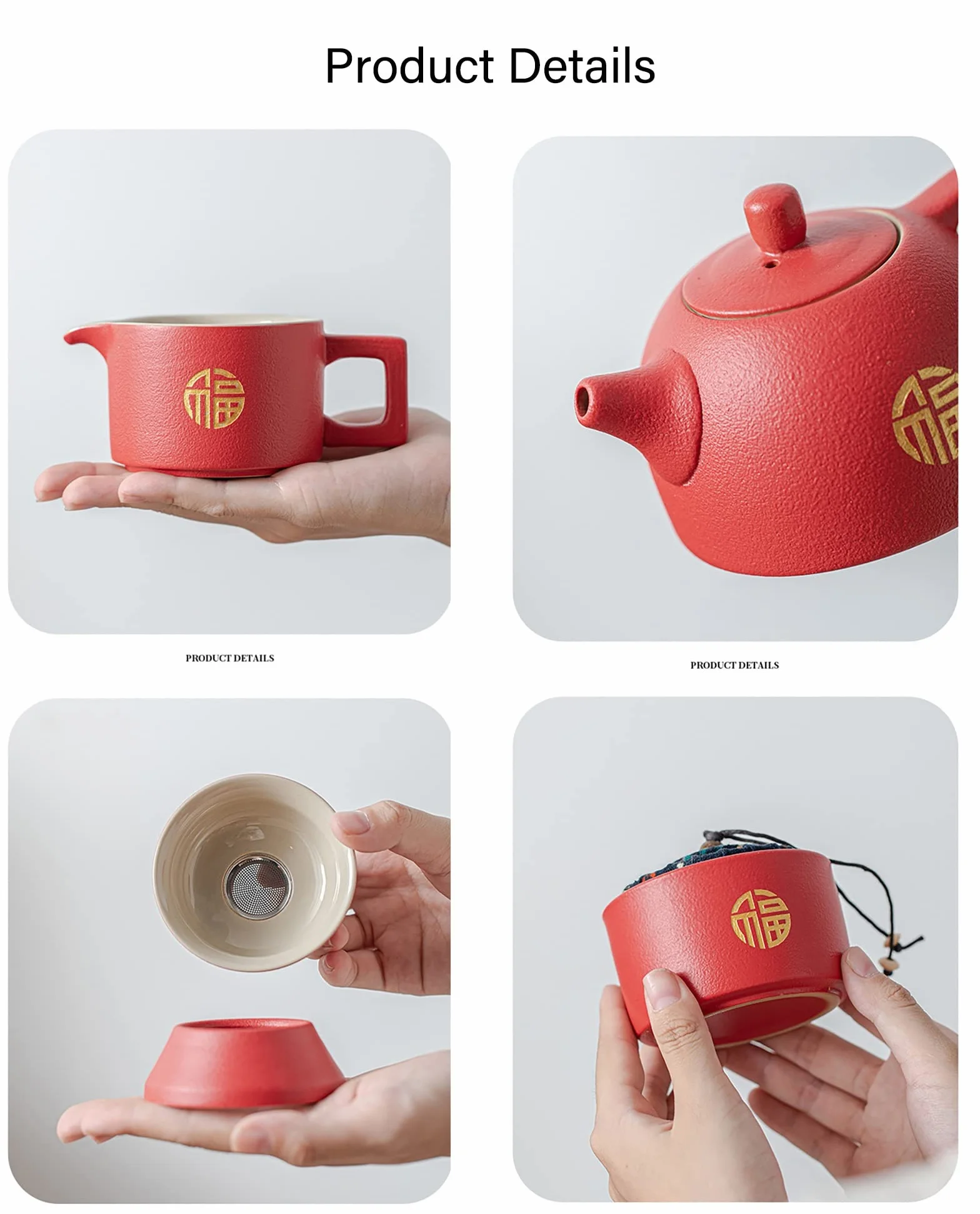 Chiński zestaw do herbaty Kung Fu Czajniczek Podwójne Szczęście Porcelana Czerwony Zestaw Do Herbaty Ślubnej Czajniczek, Chińskie Tradycyjne Dekoracje Ślubne, Kreatywny Ceramiczny Zestaw Serwisowy