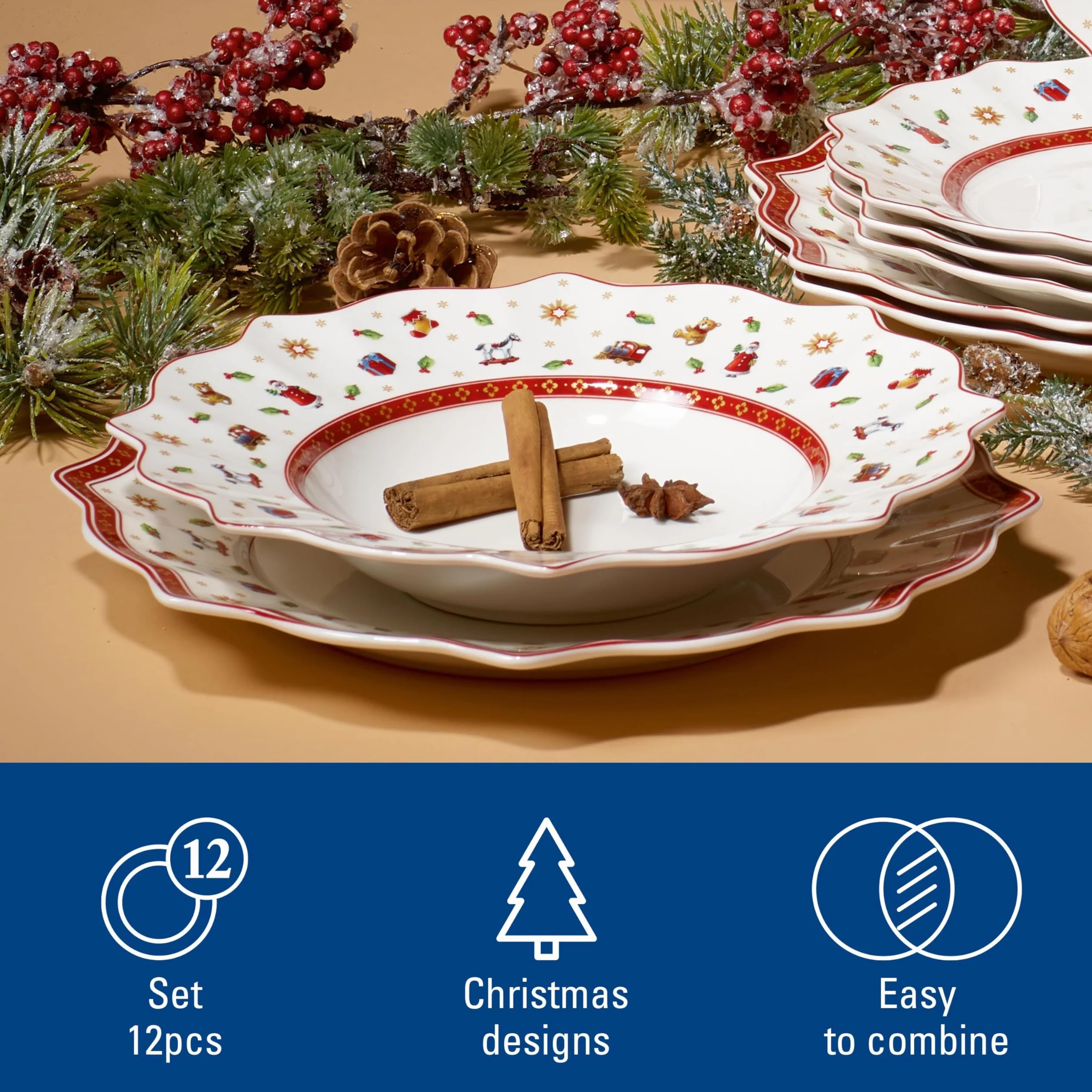 Villeroy & Boch Toy'S Delight Zastawa Stołowa, Biały/Czerwony, 12 Elementów