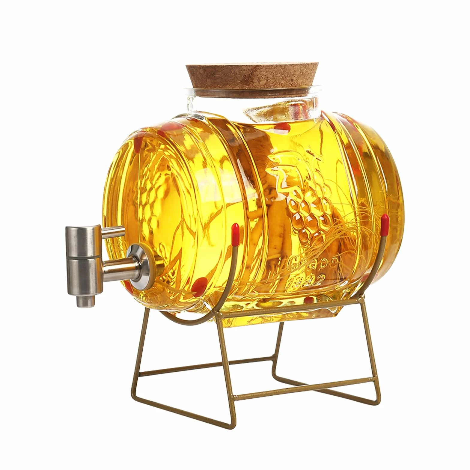 Dozownik do napojów ze stojakiem, 5 l, z kranikiem i korkiem, przezroczysty dozownik alkoholu, zestaw do whisky, brandy, soków, lemoniady (B)