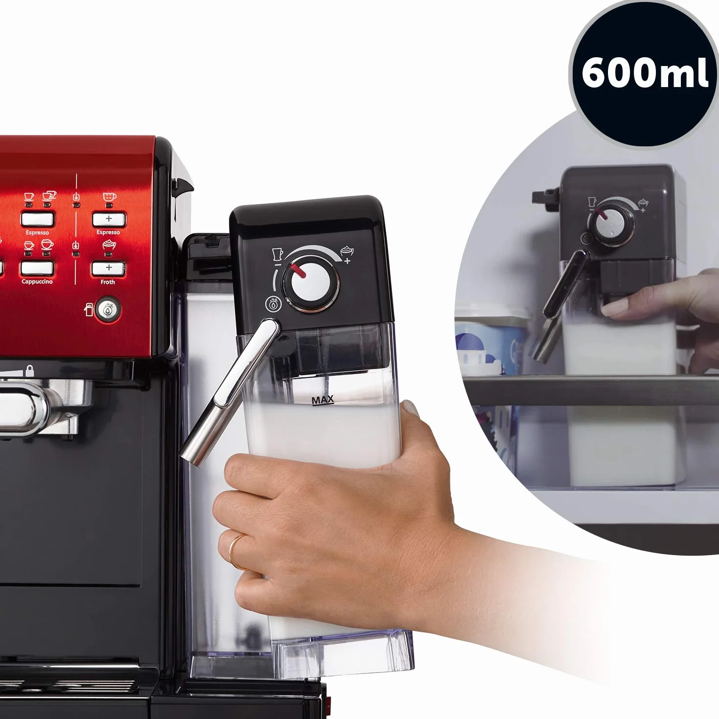 Breville Ekspres do kawy Kolbowy PrimaLatte II VCF109X, 19 Bar, Zintegrowany automatyczny spieniacz do mleka, wyjmowany pojemnik na mleko, Czerwony
