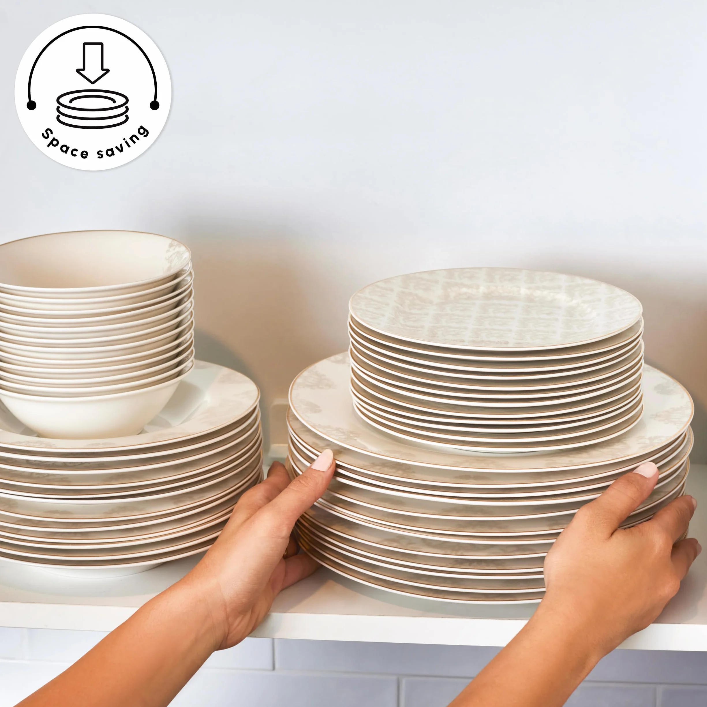 Karaca Siena 53-częściowe porcelanowe zestawy obiadowe z talerzami obiadowymi i deserowymi, miseczkami i uchwytem, porcelana kostna, zestawy obiadowe dla 12 osób (biała)