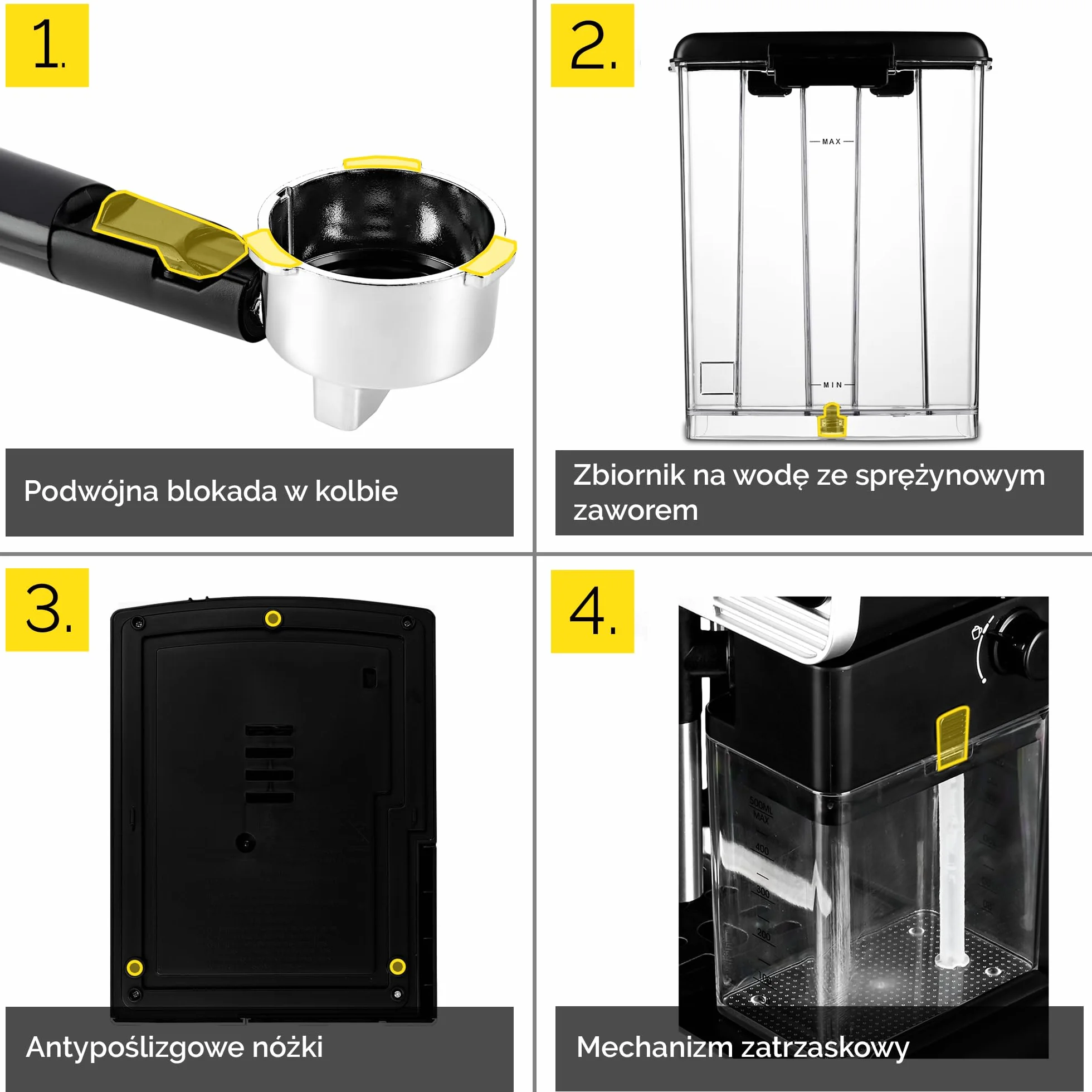 YOER Creamo EMF03BK, w pełni automatyczny ekspres do espresso, 20 bar, 1350 W, 1,8 l, 6 automatycznych programów, automatyczne spienianie mleka, regulacja ilości kawy i mleka, automatyczny