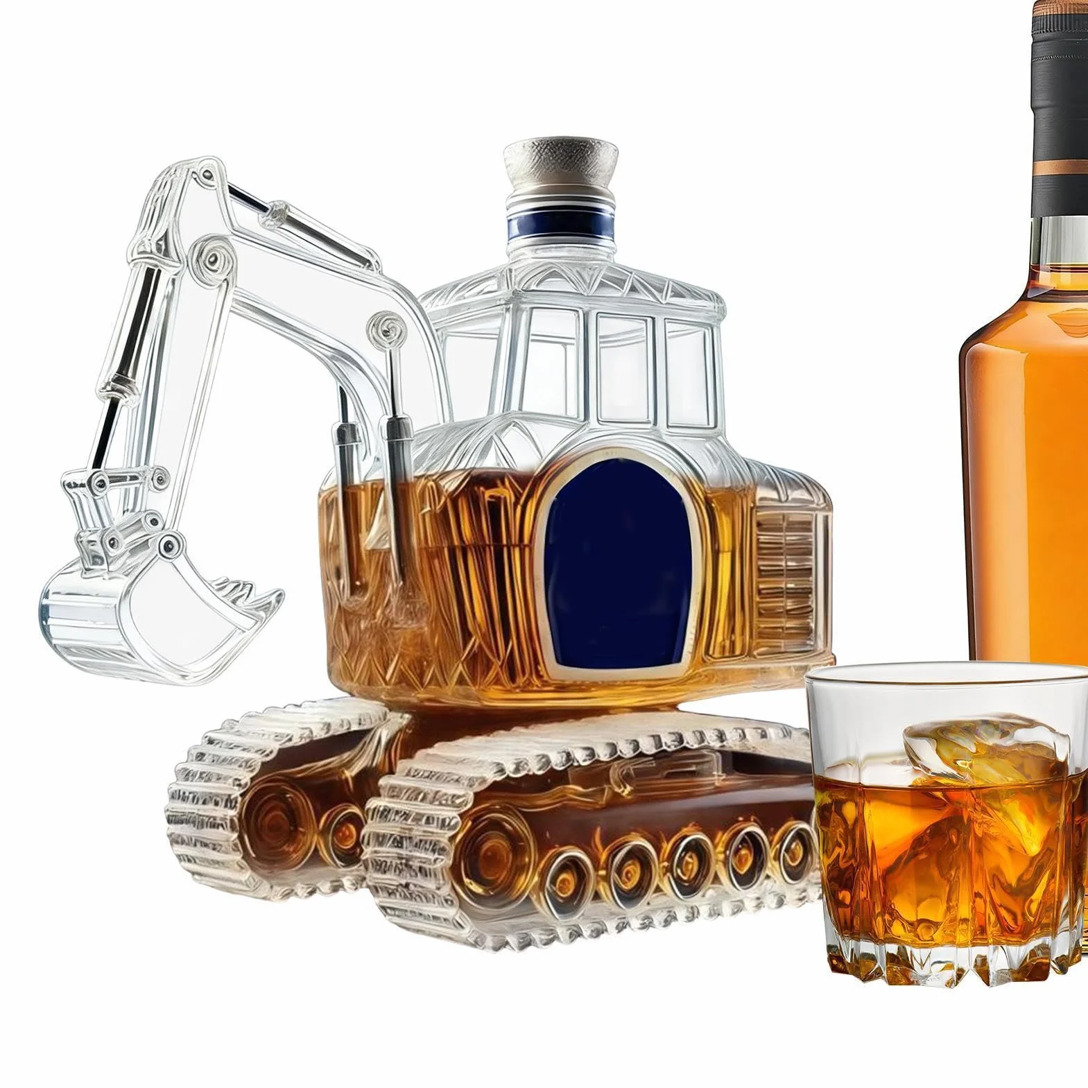 Koparka karafka do whisky, szklany nalewak do alkoholu do wzmacniania barów, borokrzemian z hermetycznym korkiem, dozownik napojów do ciężkich maszyn, unikalna statuetka konstrukcyjna, prezent dla