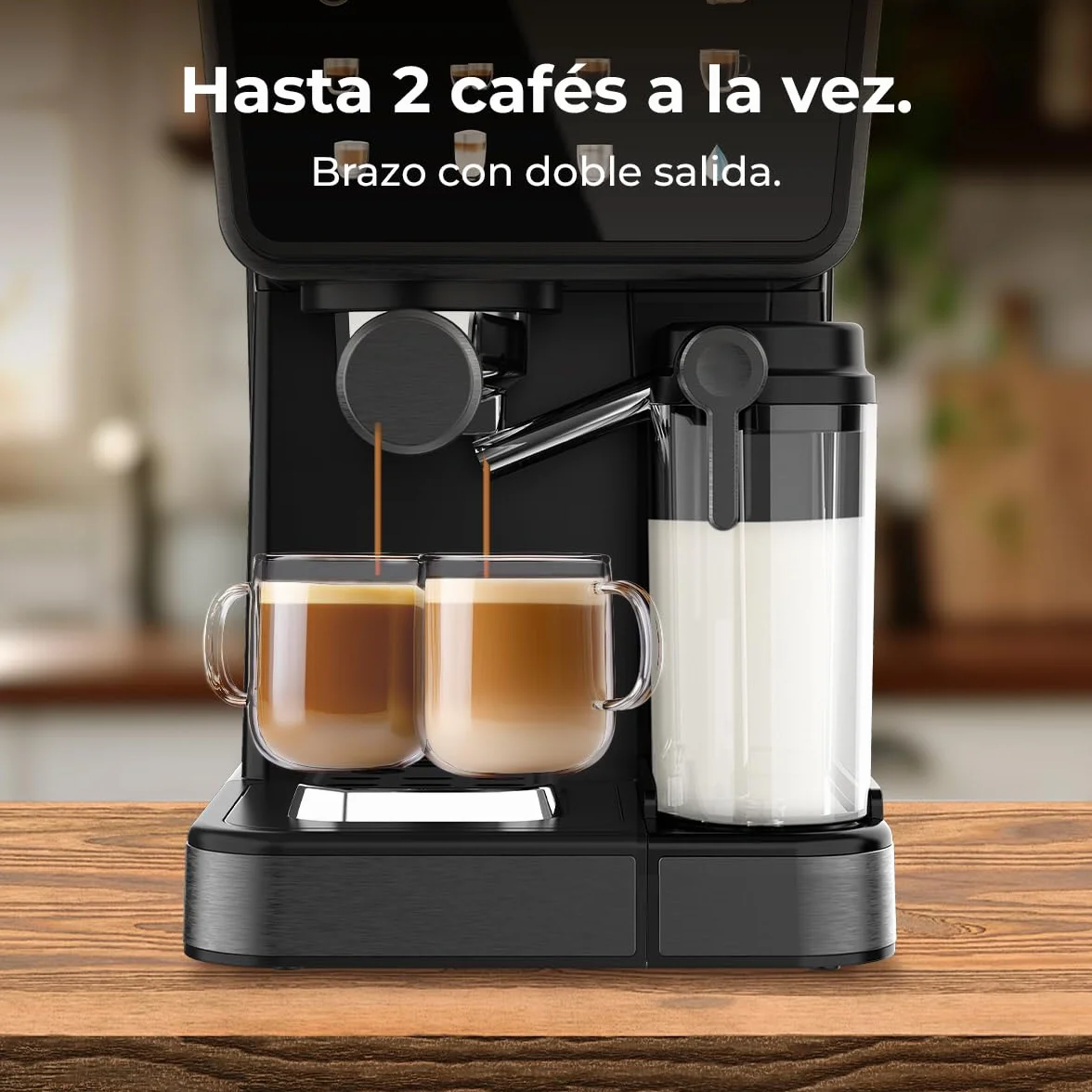 Cecotec Ekspresy do kawy półautomatyczne Power Espresso Touch ColdBrew Latte. 1350 W, 20 barów, zimny, hartowany lub gorący, ekran dotykowy, zbiornik na wodę 1,5 l, zbiornik na mleko, podwójne ramię
